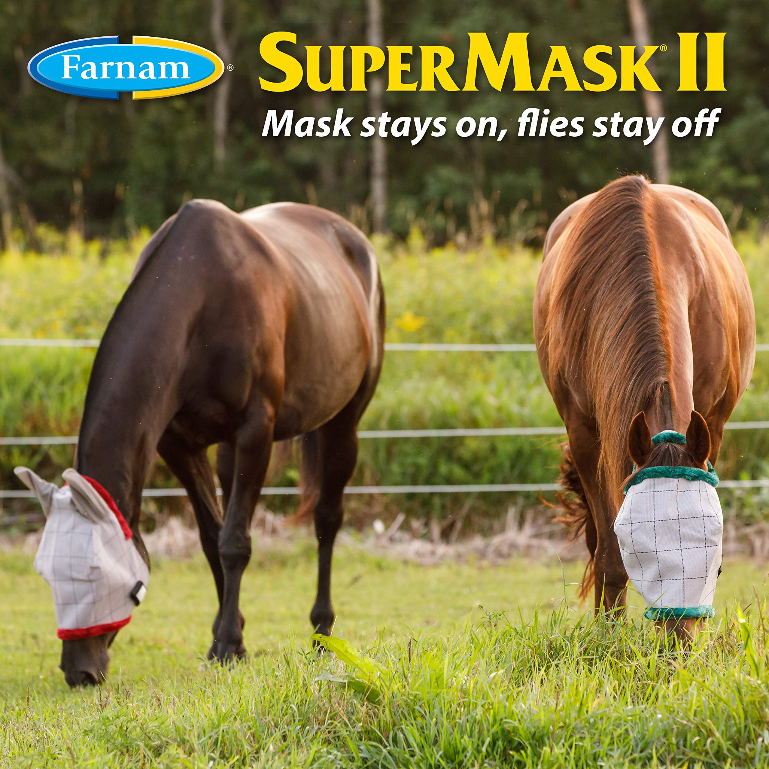SuperMask II Fly Mask with Ears for Larger Horses, for Eye, Ear, Full Face Protection from Insect Pests, Structured Classic Styl