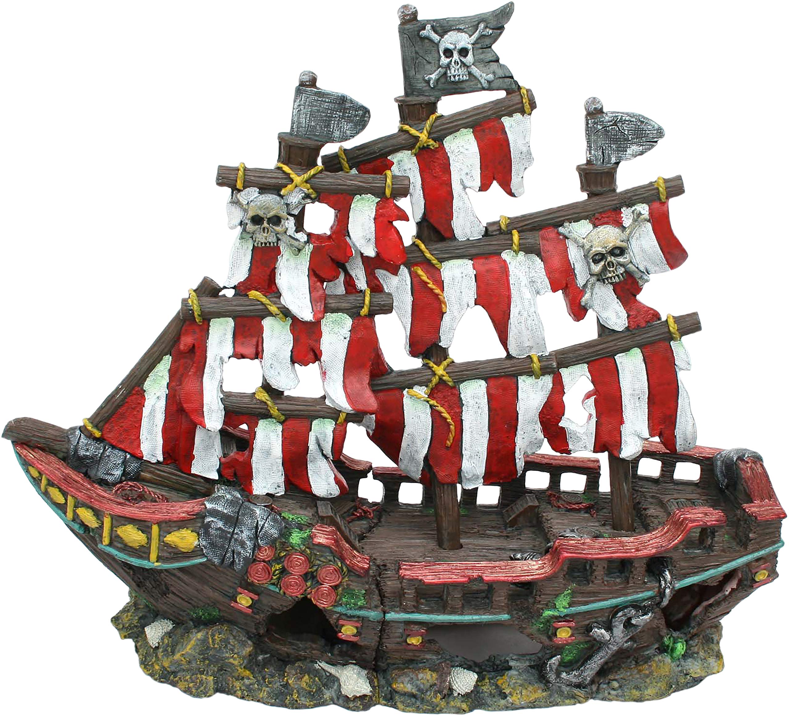Penn-Plax Deco-Replicas Striped Sail Shipwreck Aquarium Decoration – Safe For Freshwater And Saltwater Fish Tanks – Medium