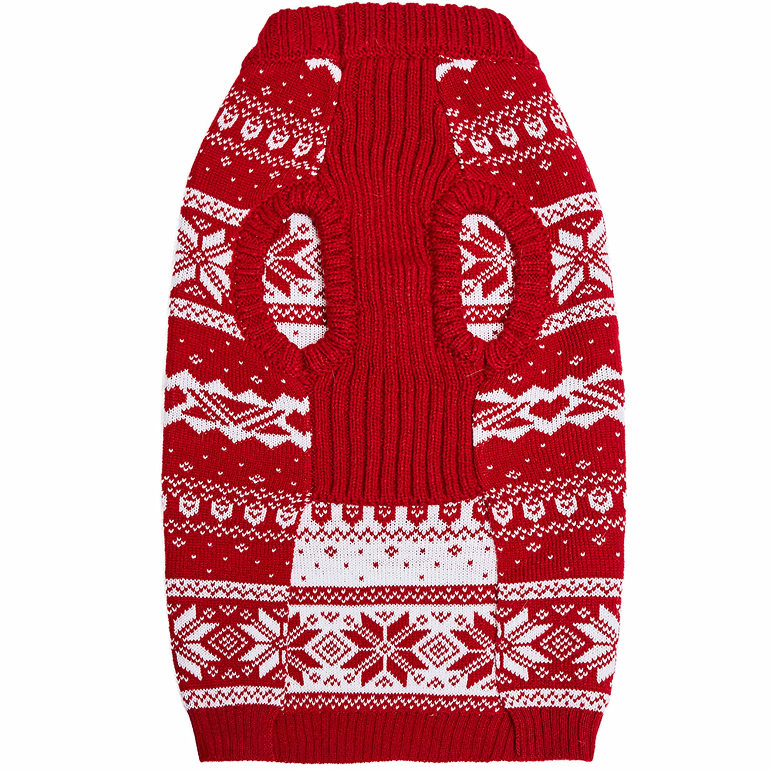 Blueberry Pet Ugly Christmas Snowflake Dog Sweater Mockneck Holiday Fair Isle Family Matching Clothes For Dog, Red, Back Length 10', Warm Winter Outfit For Small Dogs