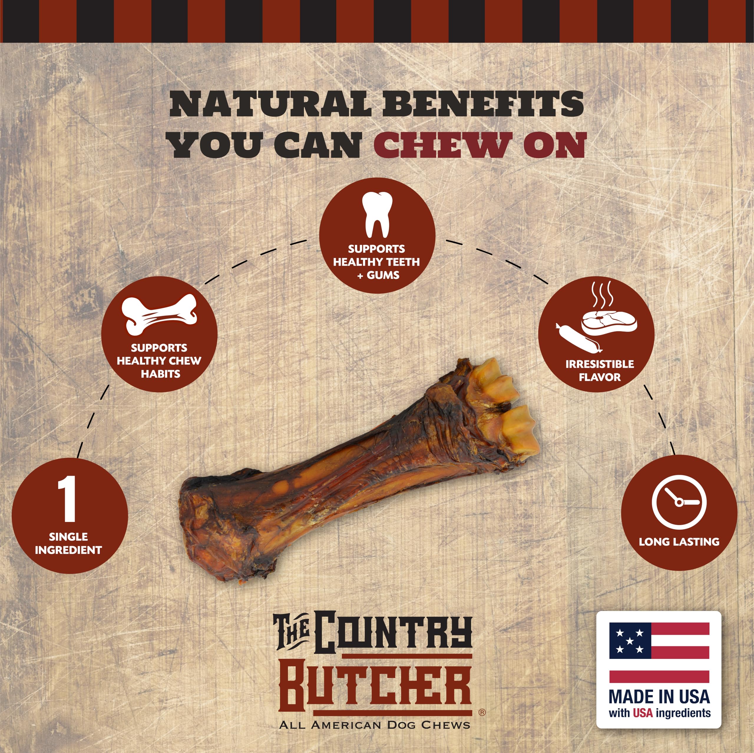 THE COUNTRY BUTCHER Beef Shank Dog Bonesfor Aggressive Chewers, Large Breed Dog Treat, Natural, Tough, Chew Toy, Made in The USA