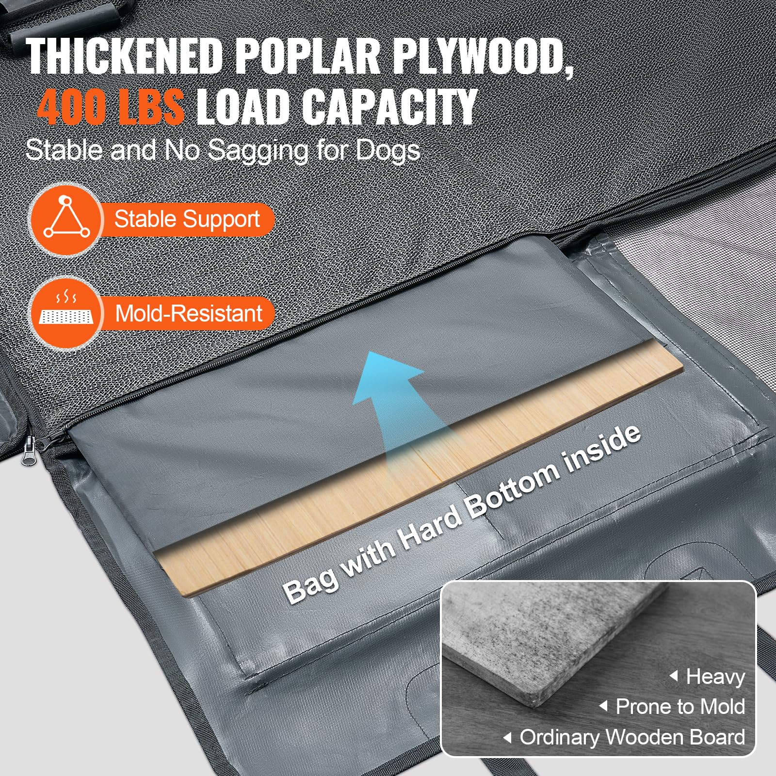 VEVOR Back Seat Extender for Dogs,Heavy Duty Dog Car Seat Cover for Back Seat,Waterproof Hard Bottom Car Seat Cover for Dogs Sup