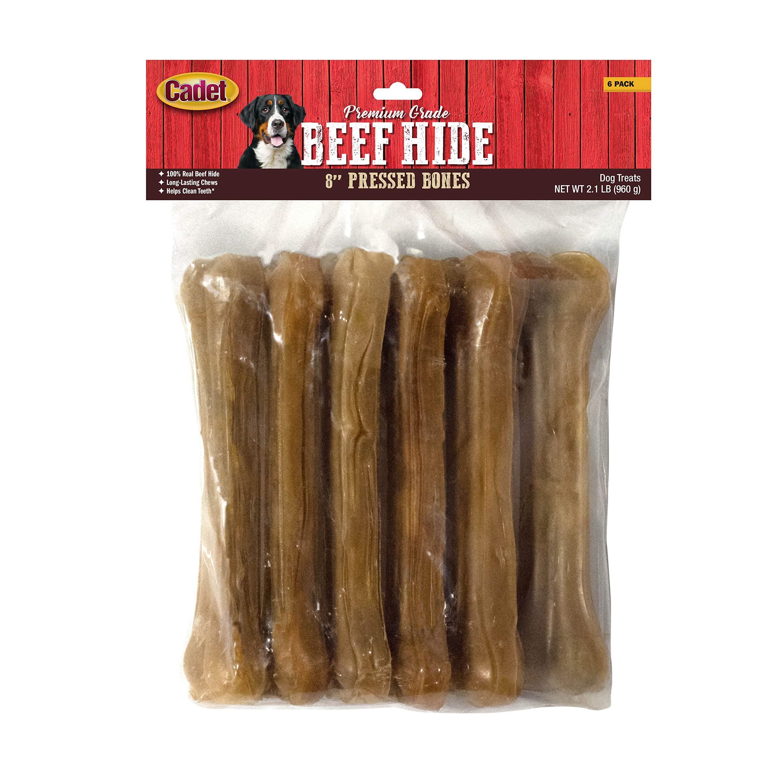Cadet Premium Grade Pressed Beef Hide Bones, Long Lasting Rawhide Dog Chews, 8 Inch (6 Count)
