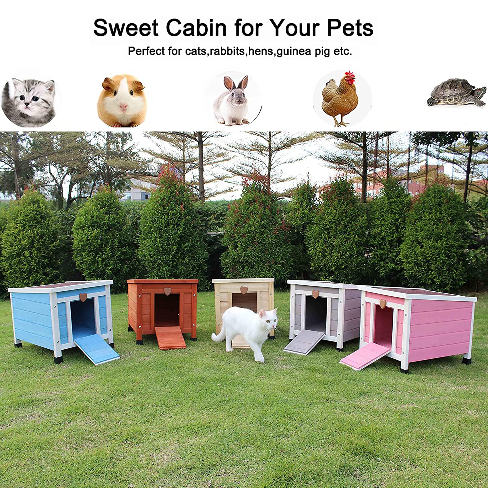 Rockever Cat House Outside, Feral Cat House Outdoor Weatherproof Rabbit Hutch Small, Wooden Small Pet House And Habitats -Wine Red