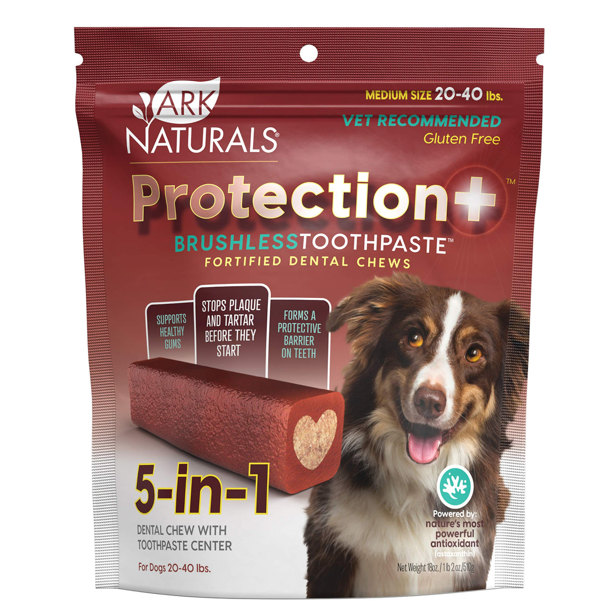 Ark Naturals Protection+ Brushless Toothpaste – Medium Breeds, 18Oz Bag – Dog Dental Chew With Toothpaste Center – Prevent Plaque & Tartar And Freshen Breath With Dental Chews For Dogs