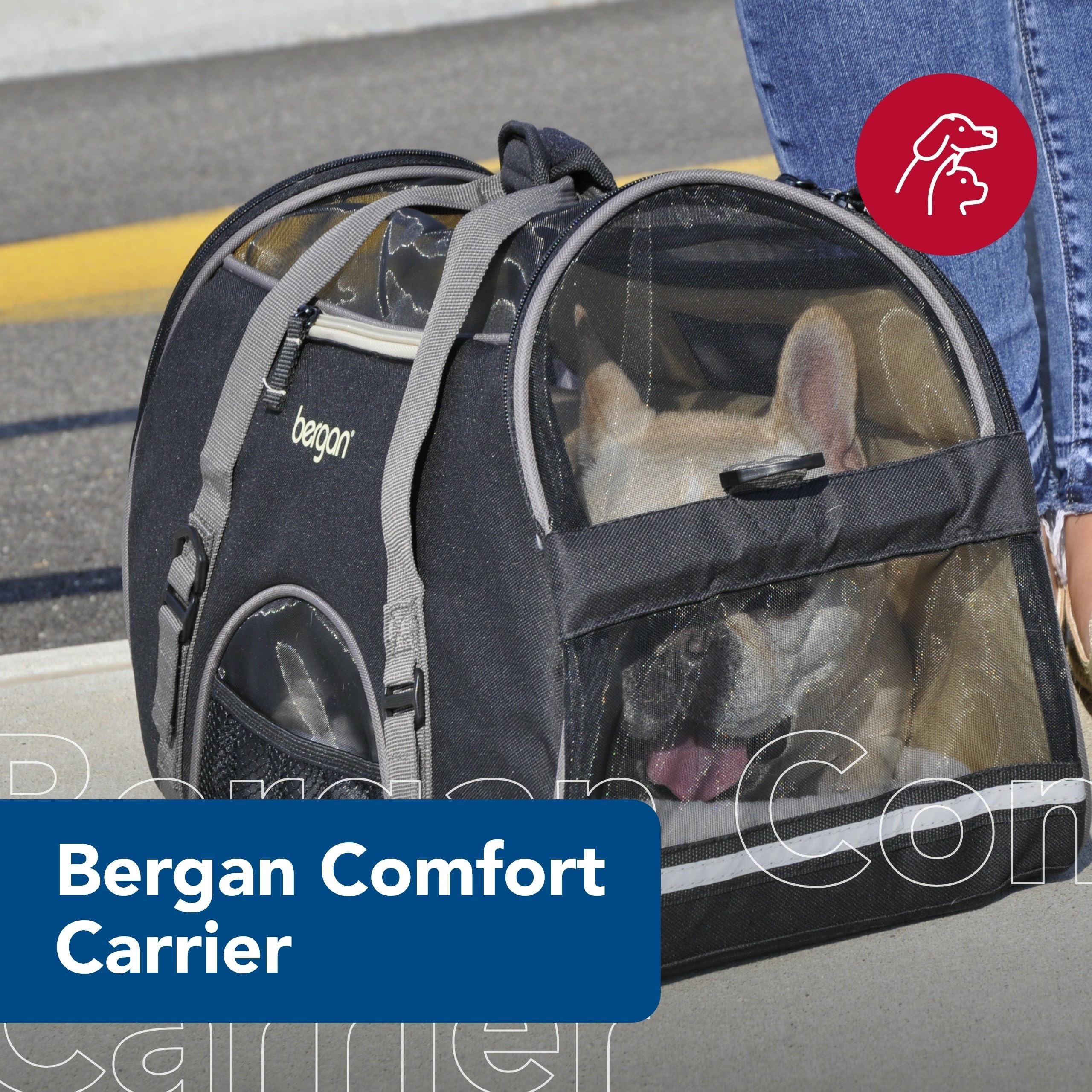 Coastal Pet Bergan Comfort Carrier - Safe And Comfortable For Dog & Cat Travel - Airline Friendly Soft And Breathable Carrier For Pet Owners - Black & Grey, 16' X 8' X 11'