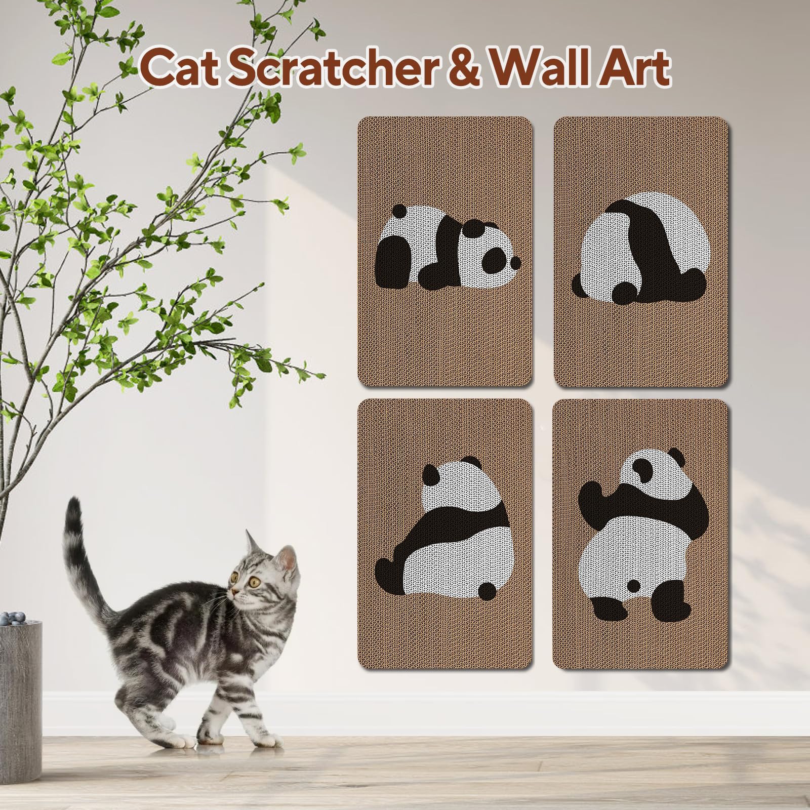 AUSCAT Cardboard Cat Wall Scratcher, 7 cat Scratching Boards with Box, Wall Mounted Cat Scratching Pads for Indoor Cats, Furnitu