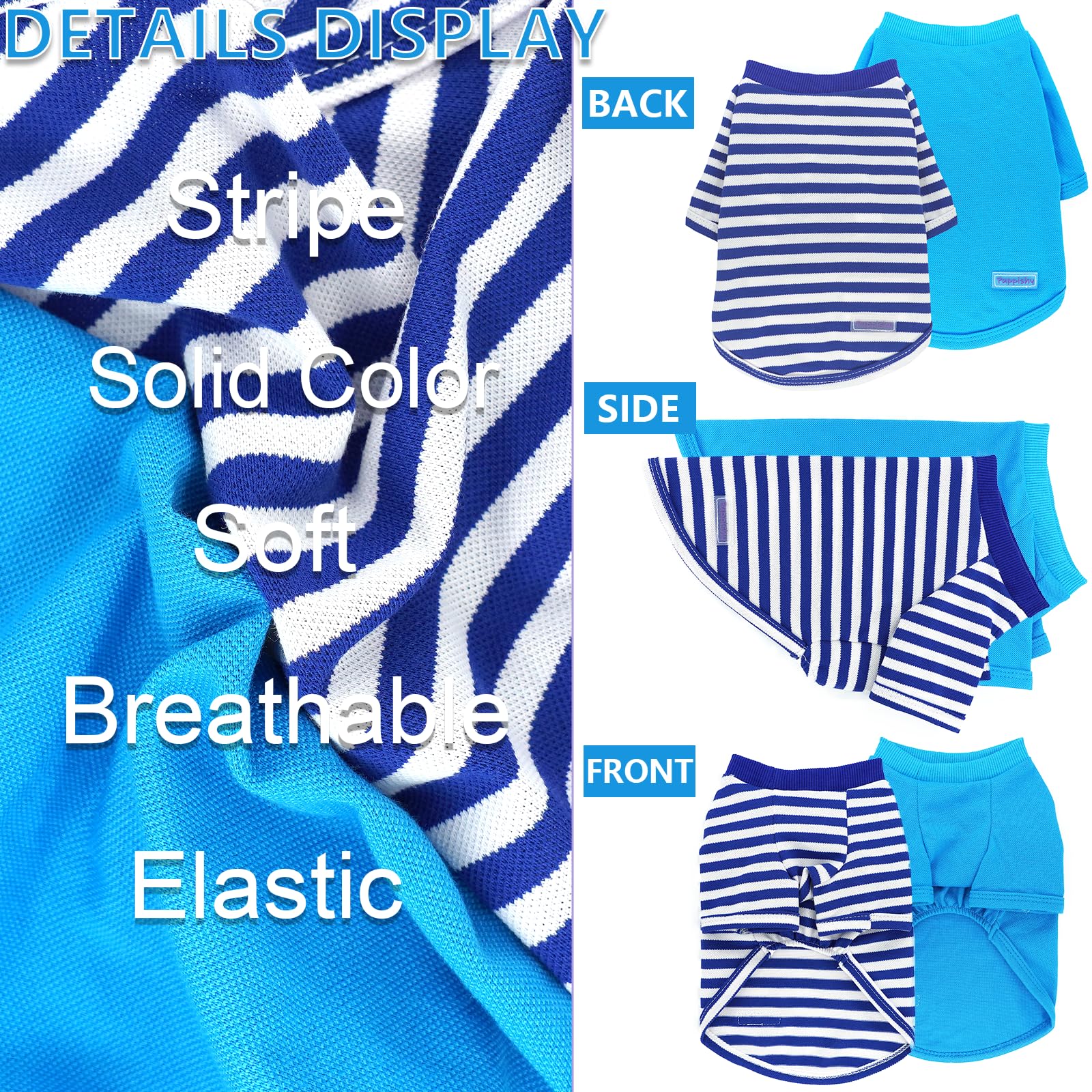 2 Pieces Stripe Dog Shirt For Small Dogs Summer Dog Clothes Cute Soft Puppy Clothes Bresthable Chihuahua Cat Clothes Xs~Xxl Pet