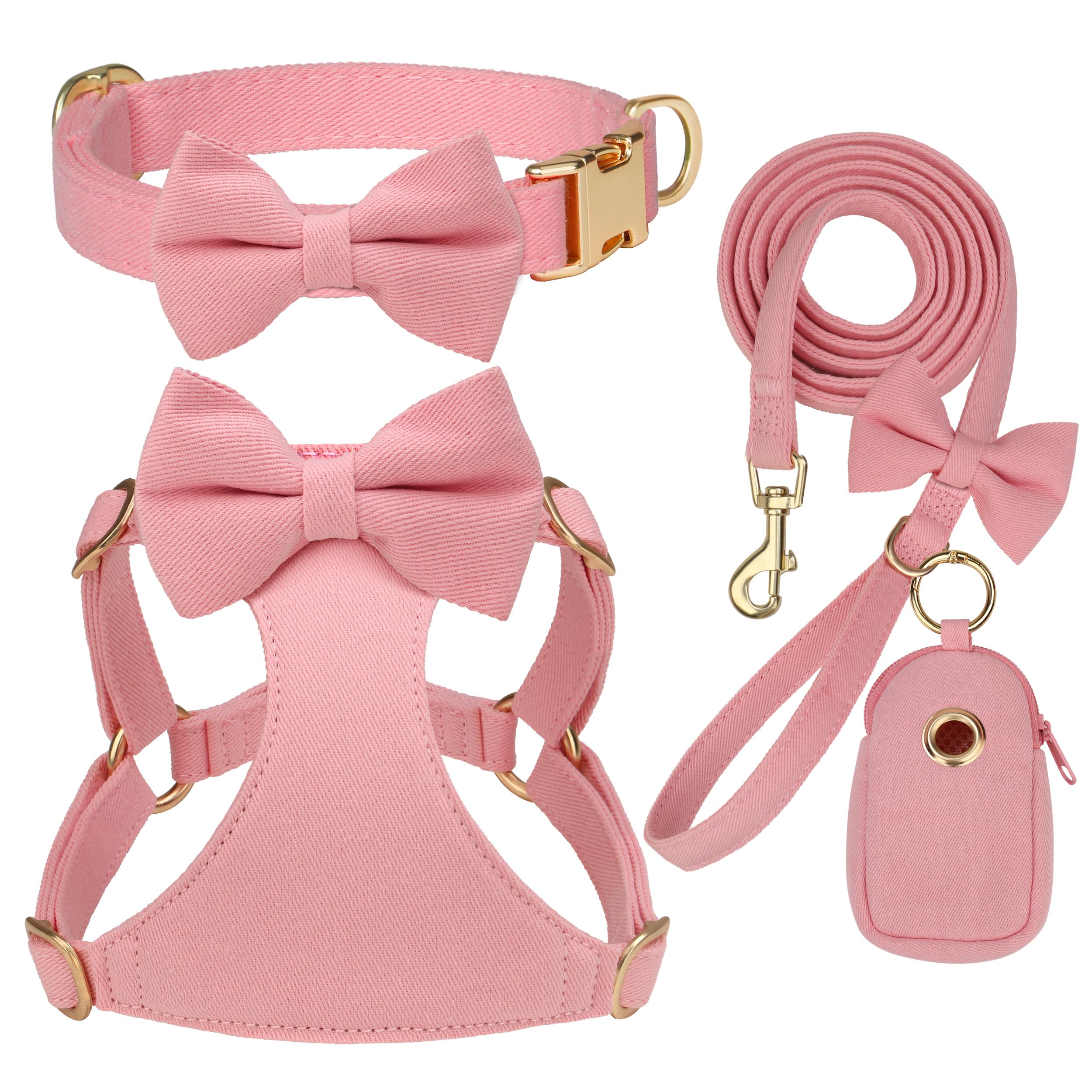 Beirui Adorable Small Dog Harness Collar and Leash Set,Cute Puppy Harness Set with 3 Bows for Small Dogs,Shih Tzu,Dachshund,Adju