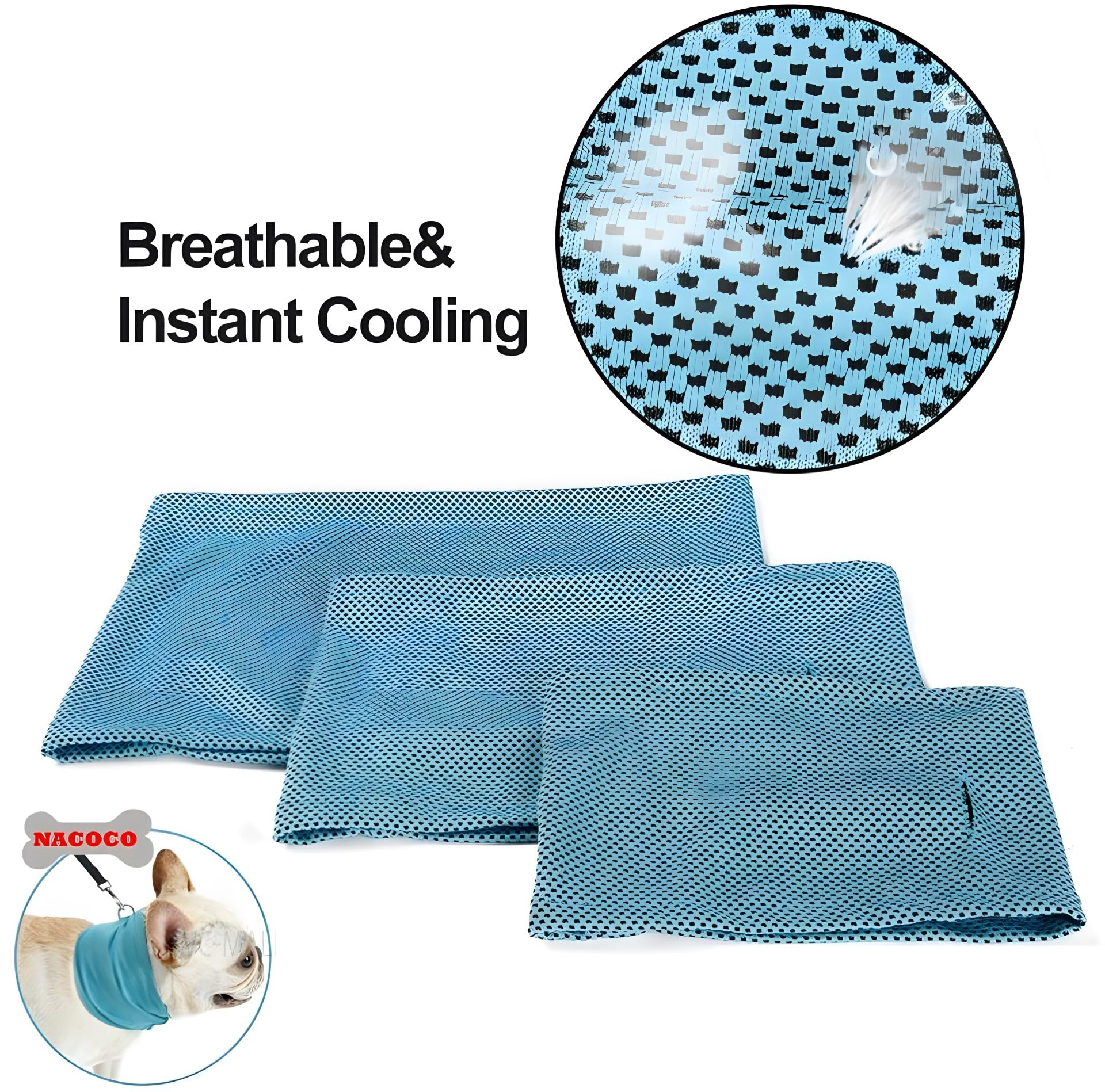 Nacoco 2 Pcs Dog Instant Cooling Scarf Summer Pet Bandana Cats Collar Ice Towels For Bulldog (Blue, S)