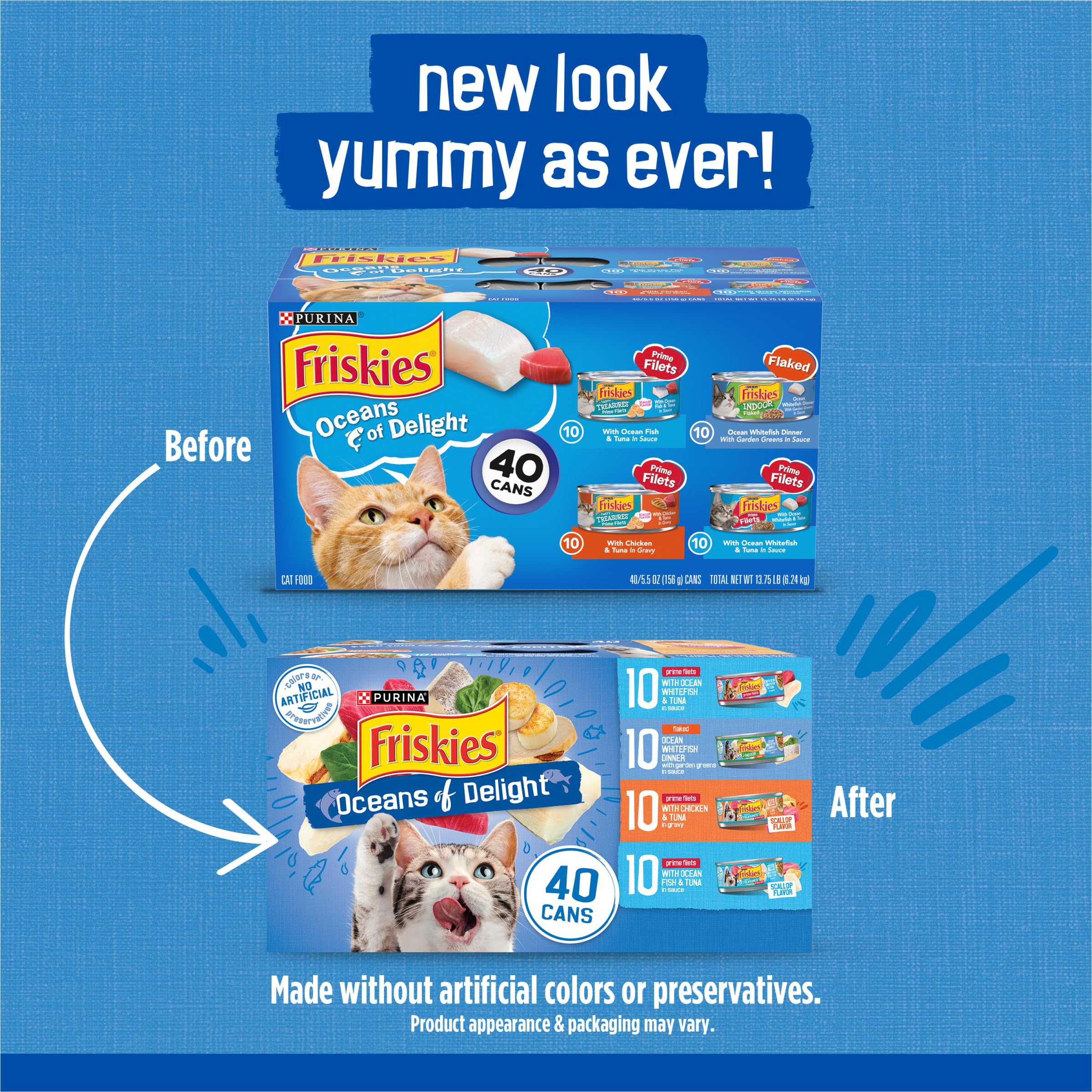 Friskies Wet Cat Food Variety Pack, Oceans Delight, 5.5 oz Cans (Pack of 40) - Flaked & Prime Filets