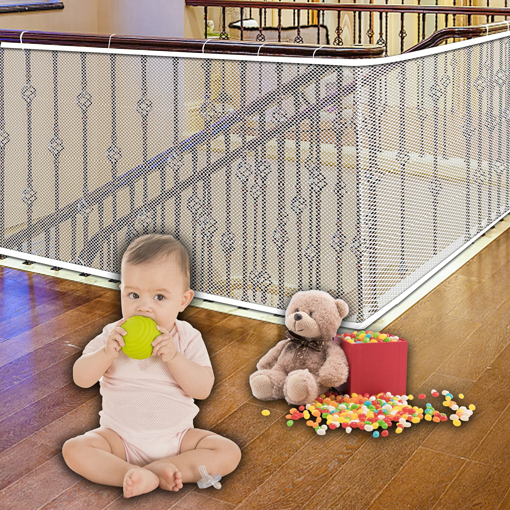 Stairway Net - Baby Safety Rail - Balcony Railing Guard -10Ft L X 2.64Ft H Banister Proofing Stair For Child, Small Pet,Toy- Indoor & Outdoor(White) 2