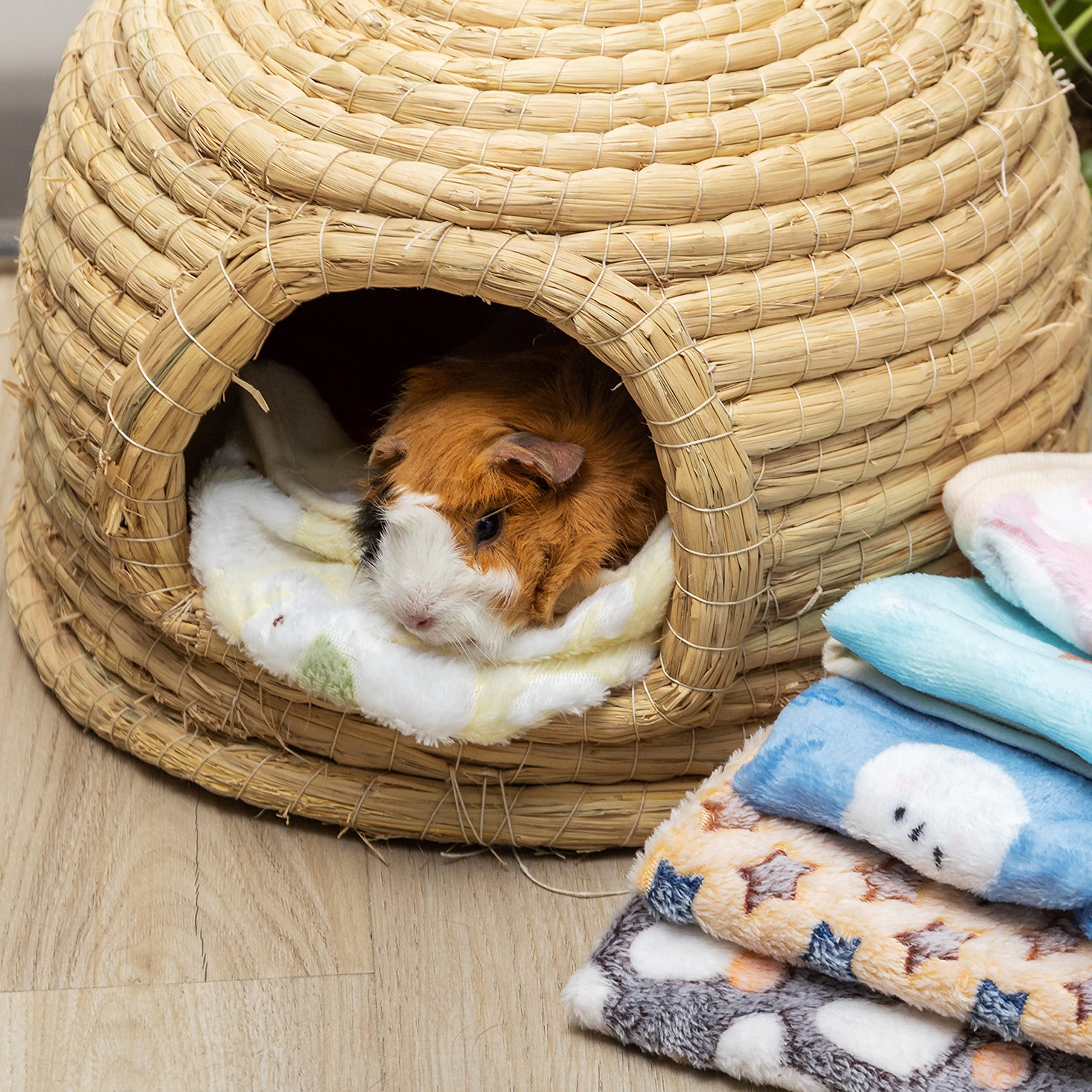 CUSOZWO Guinea Pig Bedding Mat 6 Pack - Multi-colored Fleece Blankets for Small Animals 13.7x13.7 - Washable Cage Liners and Sleep Mats