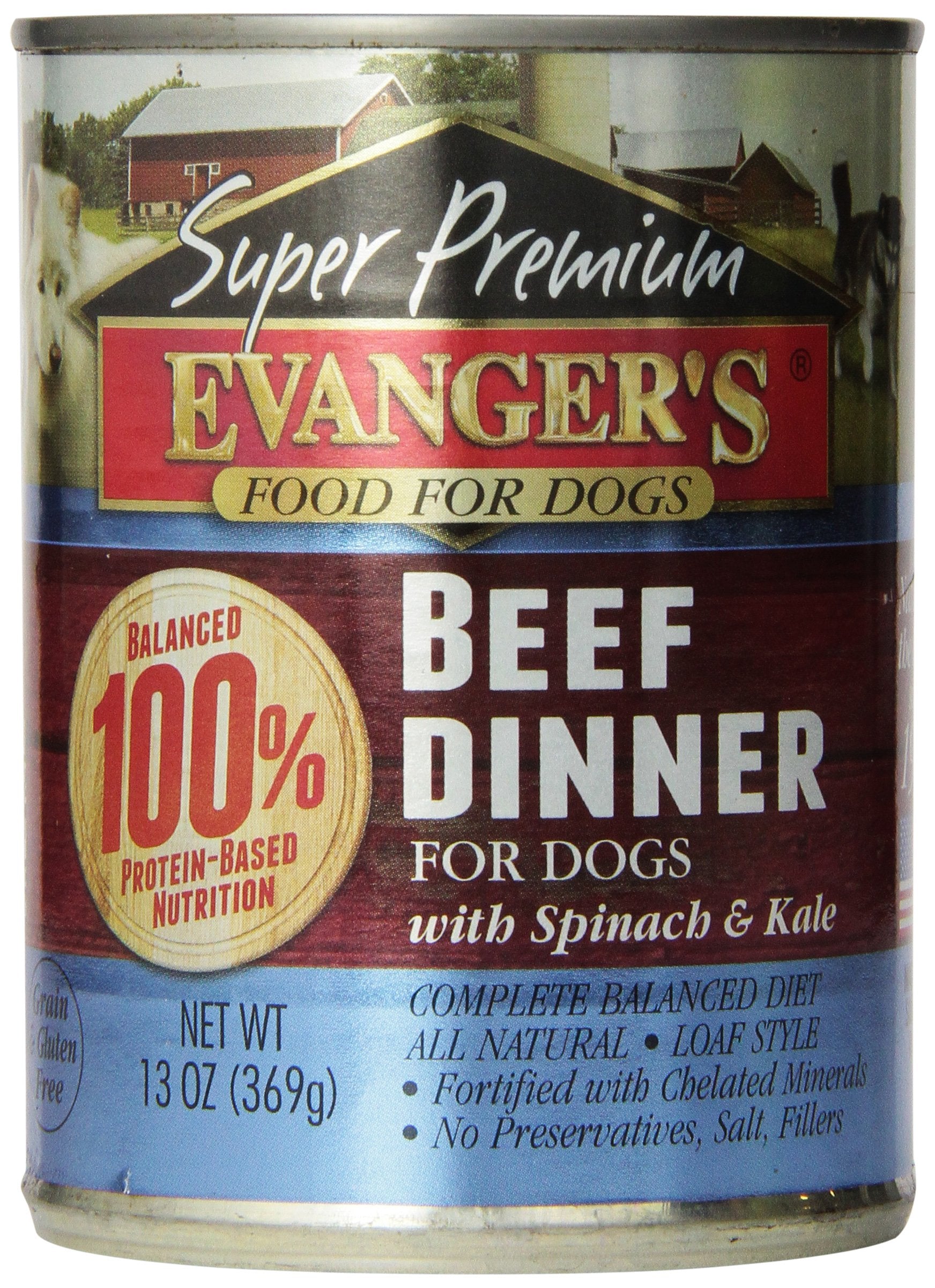 Evangers Super Beef Dinner for Dogs - 12 Count, 13 oz Each - Grain Free Wet Dog Food with Spinach & Kale - All Life Stages - Li