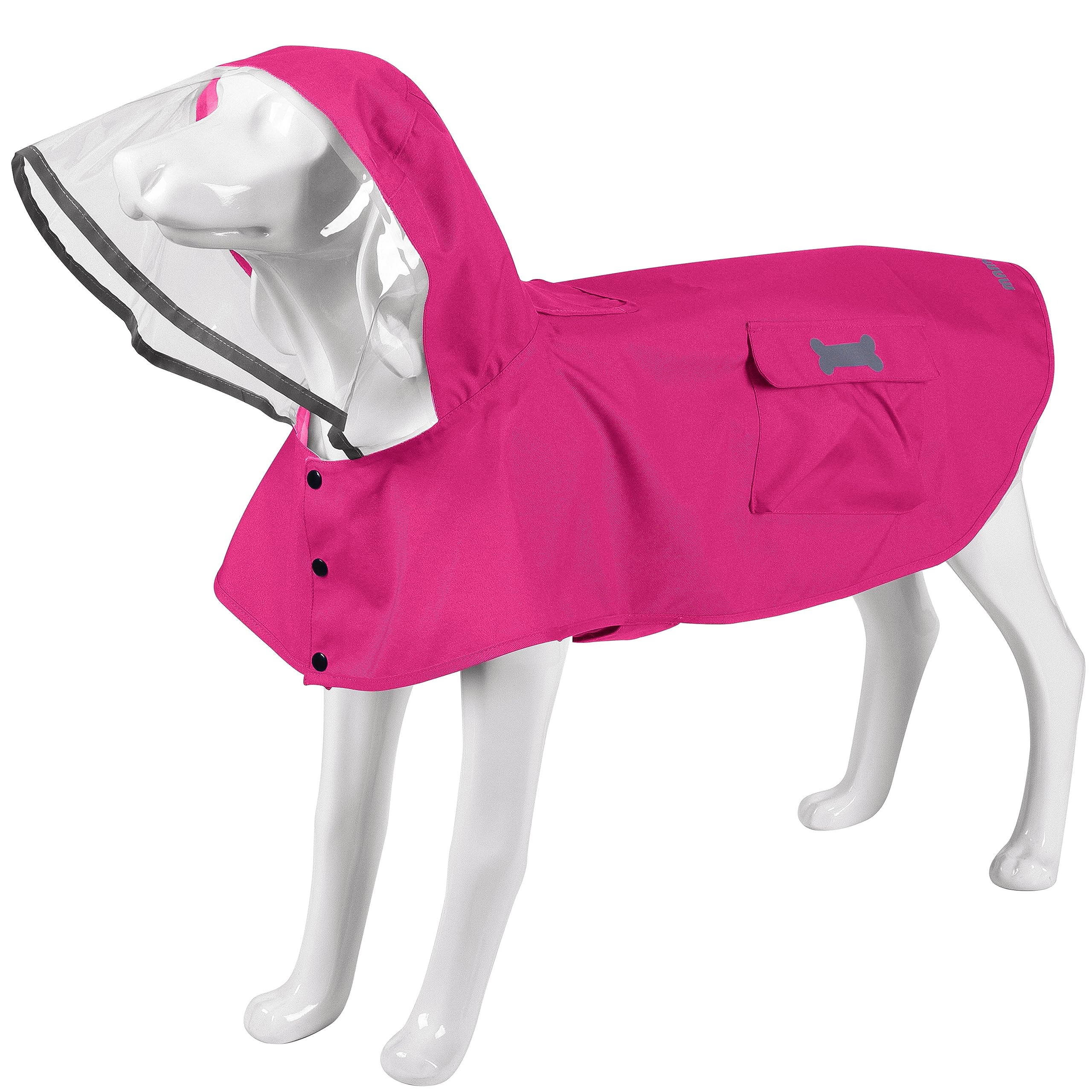 Waterproof Dog Raincoat, Adjustable Reflective Lightweight Pet Rain Clothes With Poncho Hood (Large, Dark Pink)