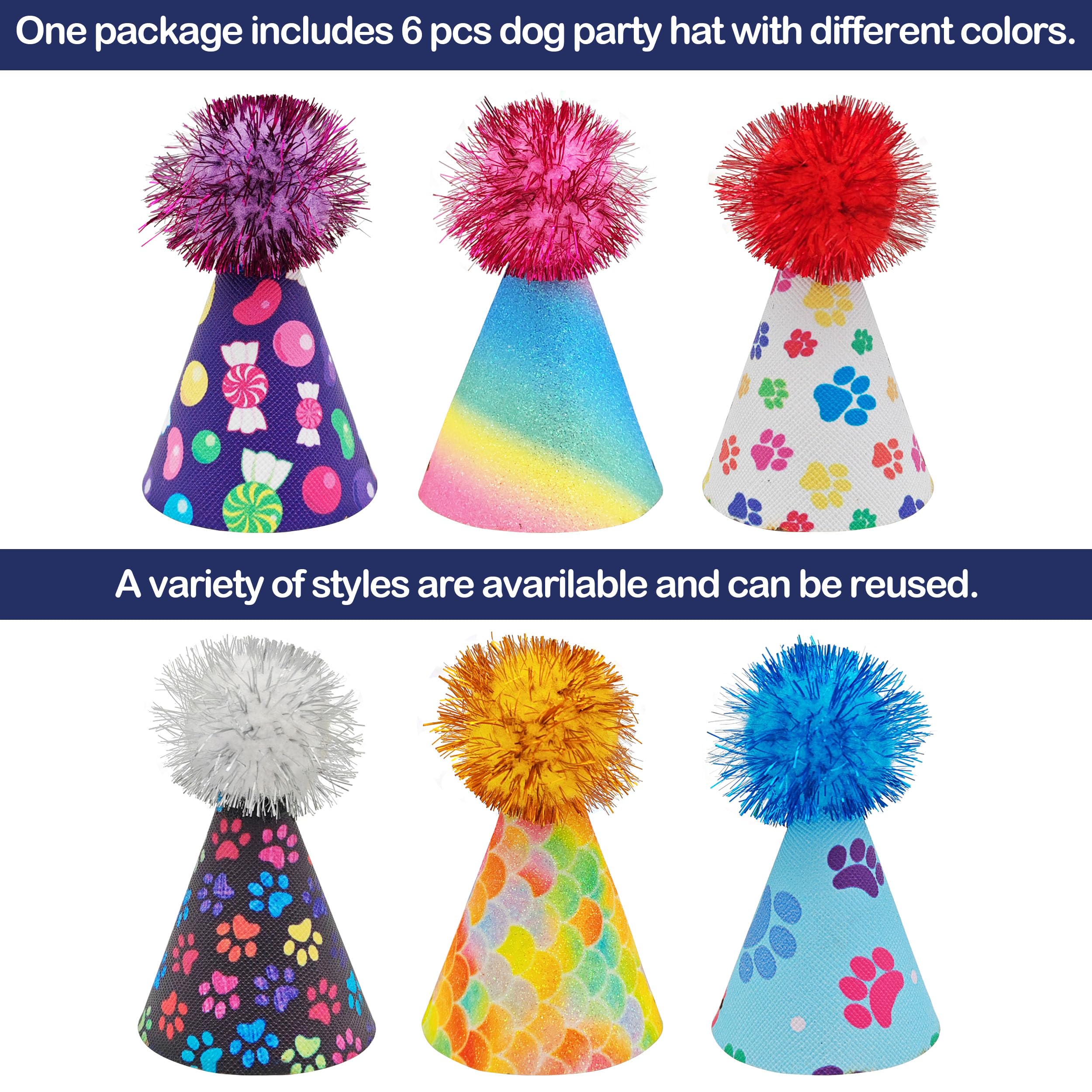 Jpgdn 6Pcs/Pack Mini Dog Party Hats For Small Xs Cat Puppy Doggie Kitten Rabbit Stuffed Animals Birthday Holiday Party Grooming
