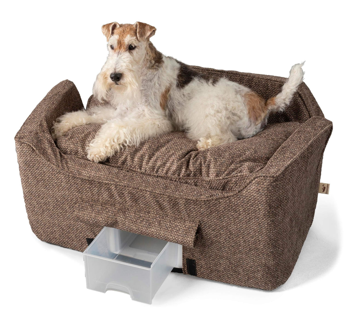 Snoozer Dog Car Seat With Storage Tray: Lookout Ii Dog Booster Car Seat Medium Sized Dog, Size: Large, Fabric: Merlin Camel, Pet Car Seat To Help Car Sickness For Dogs, Removable Washable Cover