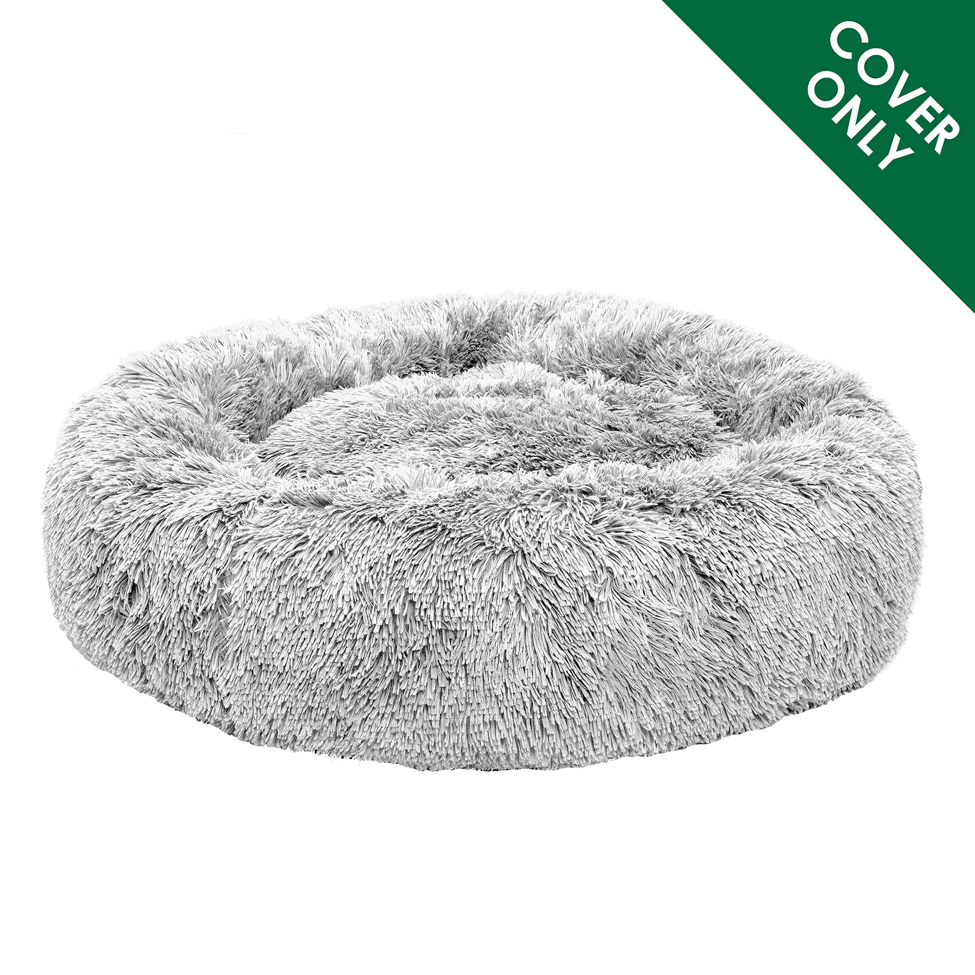 Furhaven Replacement Donut Dog Bed Cover Plush Long Faux Fur Calming Cuddler, Machine Washable - Misty Gray, Large
