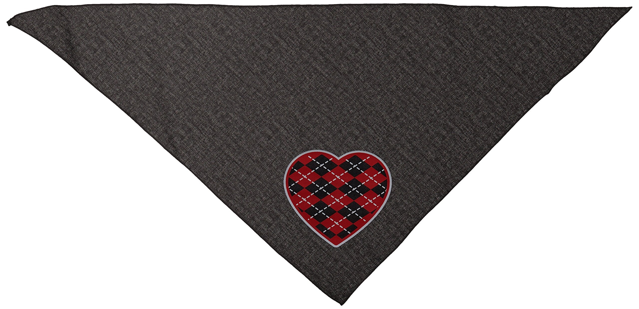Pet and Dog Bandana Screen Printed, &quot;Red Argyle Heart&quot; Black Large