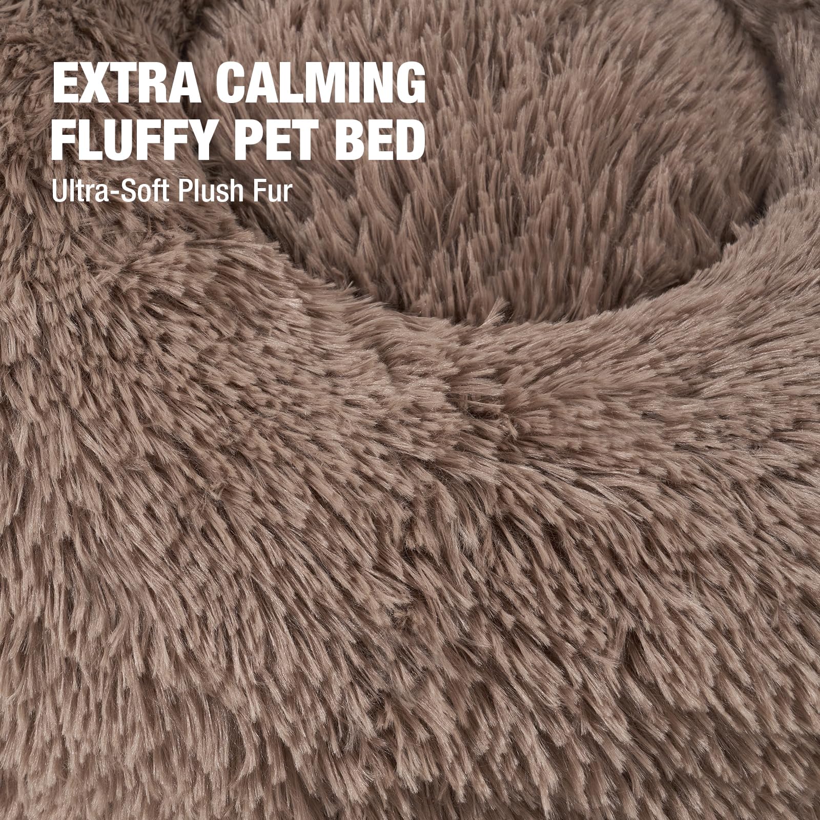 Veehoo Calming Donut Cat Bed For Small Cats Dogs-Round Small Cat Dog Bed, Anti Anxiety Fluffy Faux Plush Cuddler Washable Puppy
