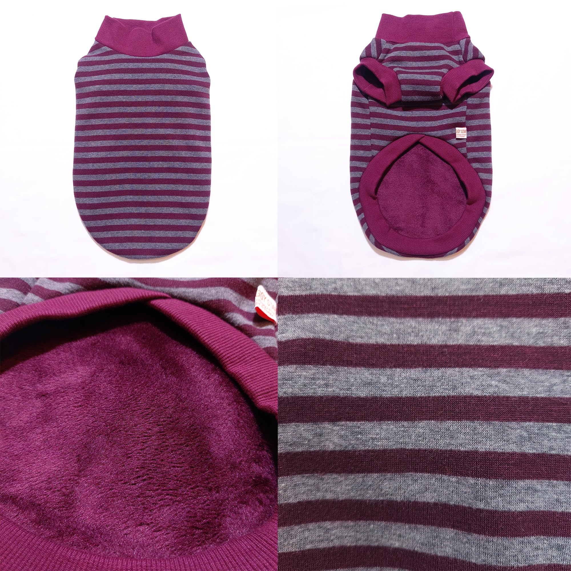 D Doggy Star Dachshund Sweater For Dogs Lining Napping Stripe T Shirts (M,Burgundy/Grey)