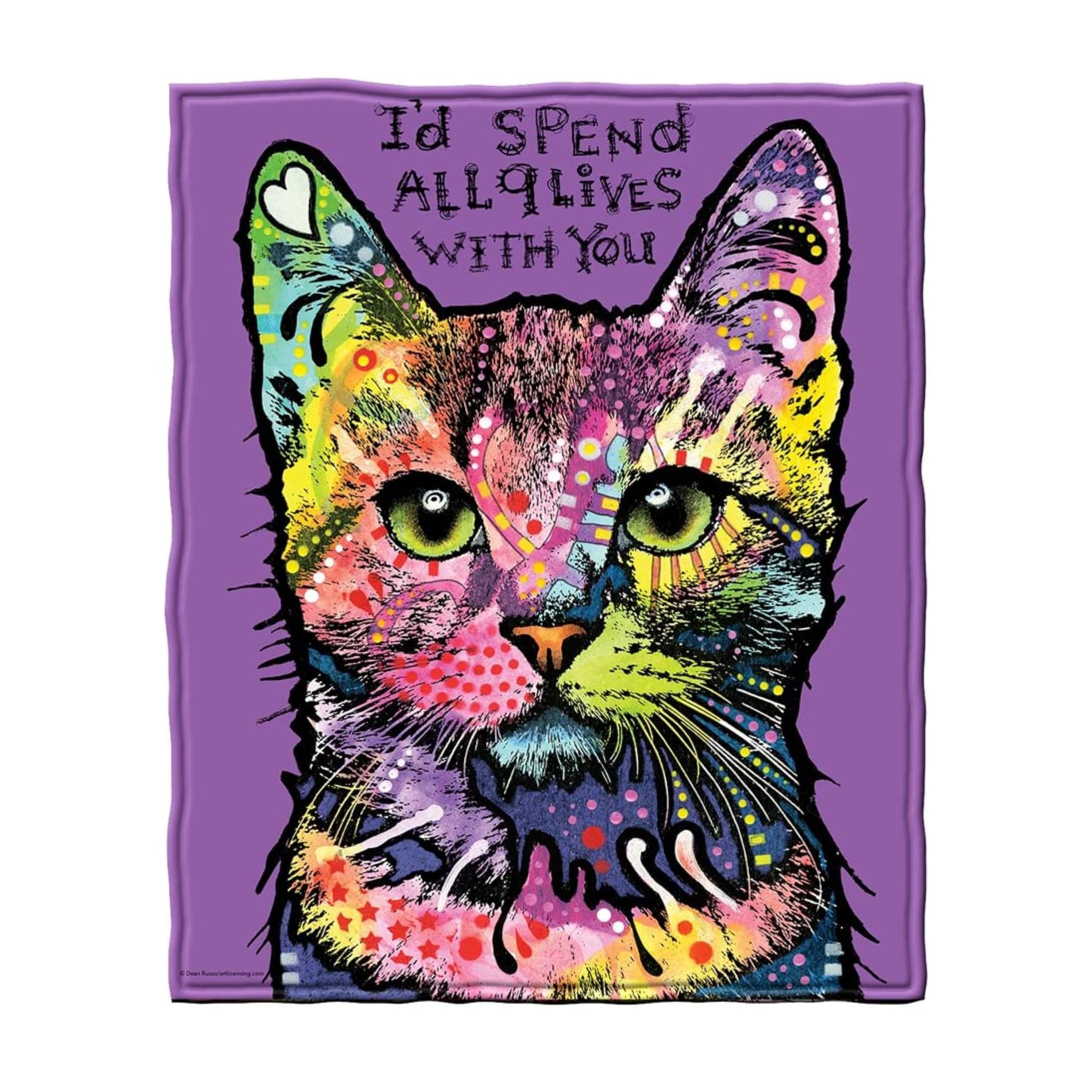 Dawhud Direct 50x60-Inch Cat Blanket Dean Russo 9 Lives - Plush Fleece Throw Blanket for Adults and Kids - Soft and Cozy for Bed