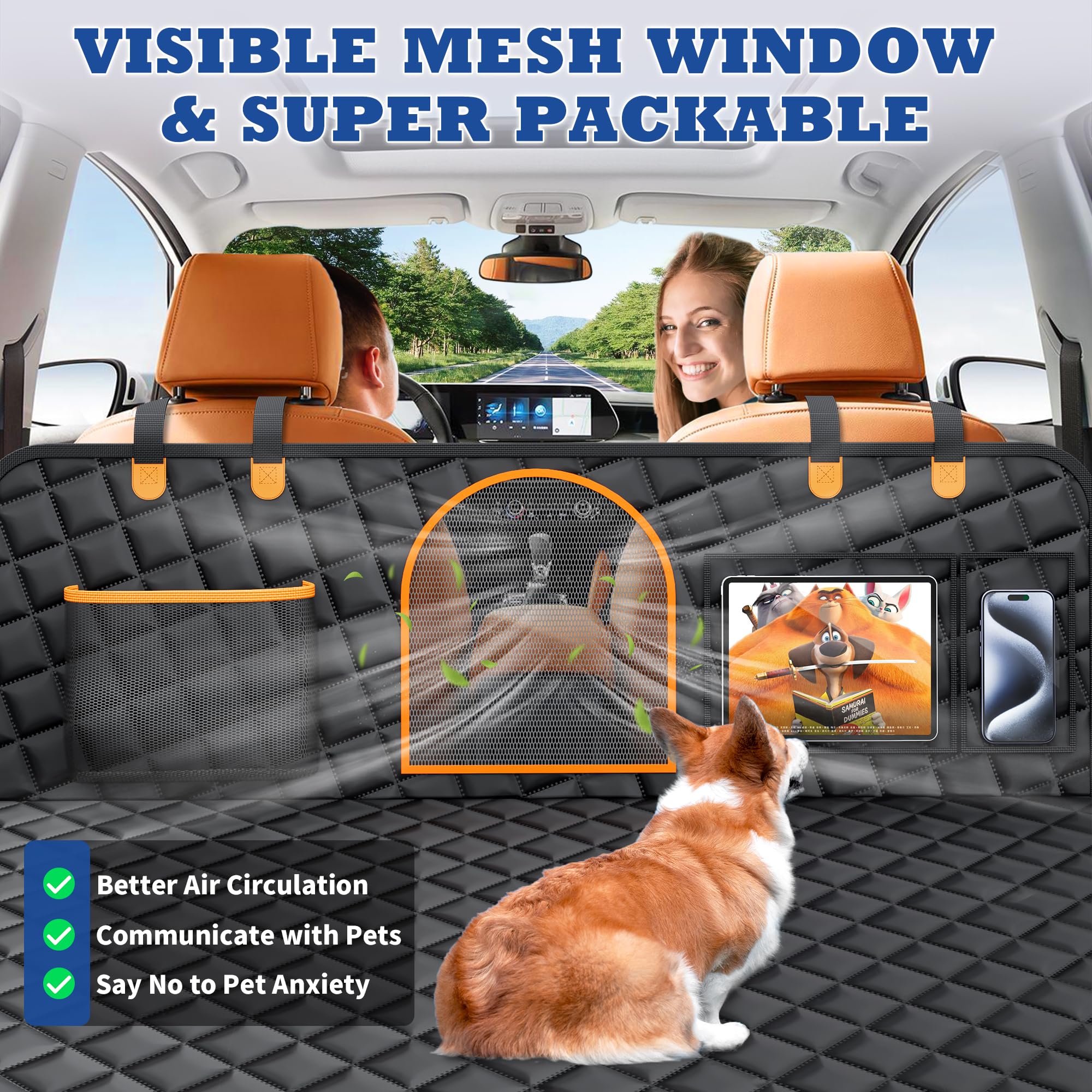 Geotick Dog Back Seat Extender For Truck, Hard Bottom Dog Car Seat Cover-Strong Support Waterproof Scratch-Proof Pet Hammock For