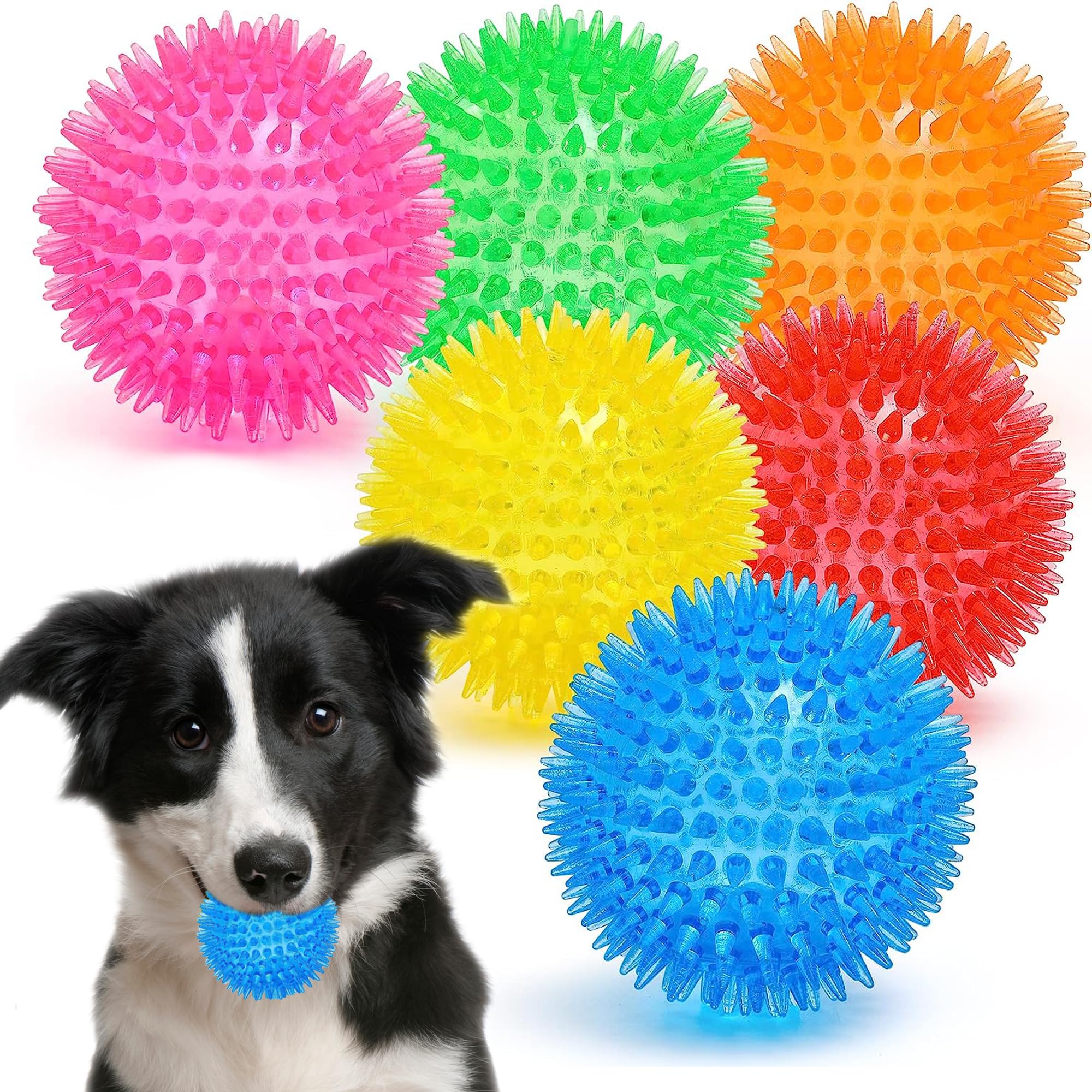 Ousiya 3.5    Squeaky Dog Toy Balls (6 Colors) Dog Toys Spikey Dog Ball for Aggressive Chewers Heavy Duty Teething Large Medium 