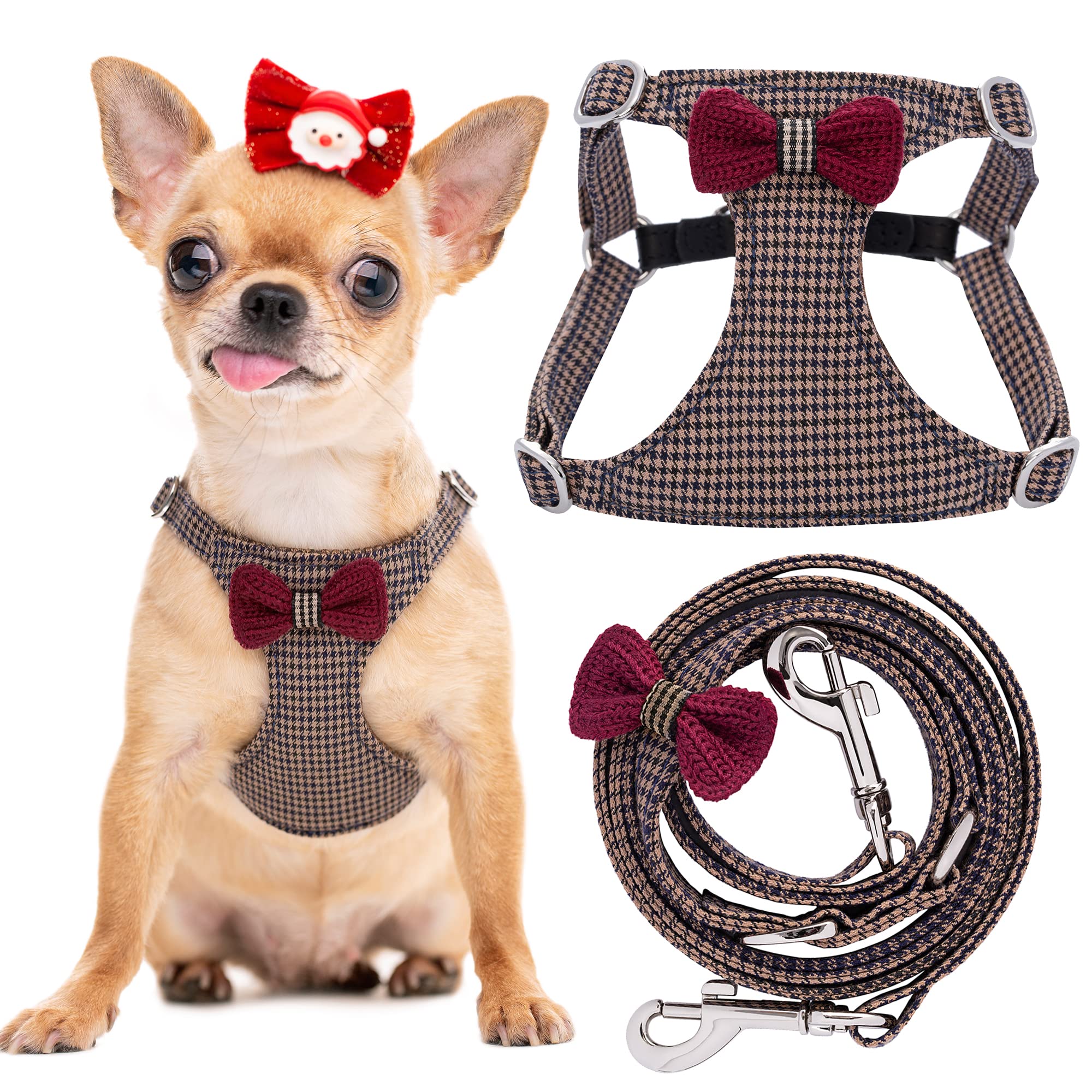 Puppytie No Pull xs Dog Harness with Multifunction Dog Leash,Soft Adjustable No Choke Escape Proof Pet Harness Vest,Knitted Brow