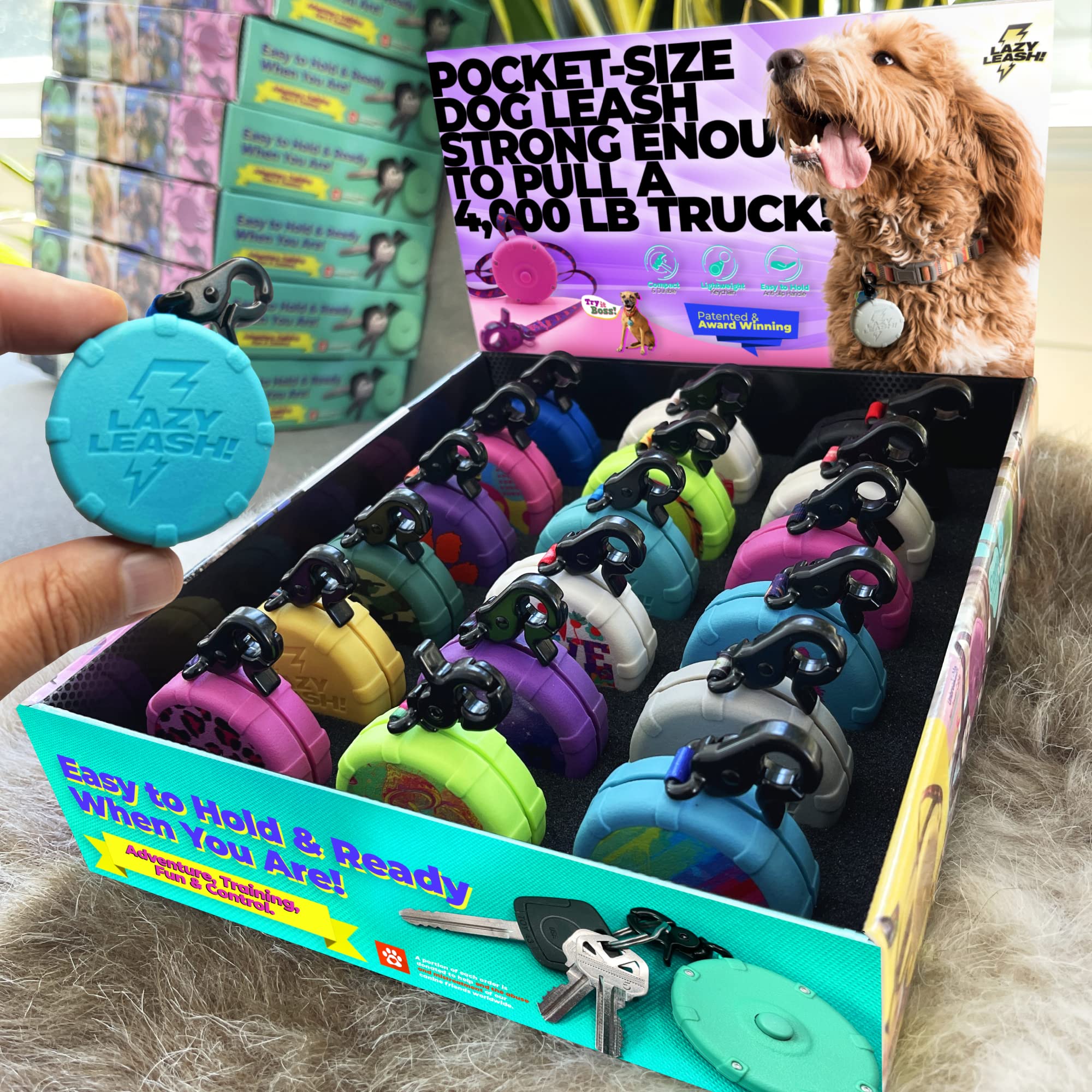 Love Mini Adjustable Dog Leash - 40'' Wearable, Retractable Keychain Clip. Comfort Grip For Off Leash Walking