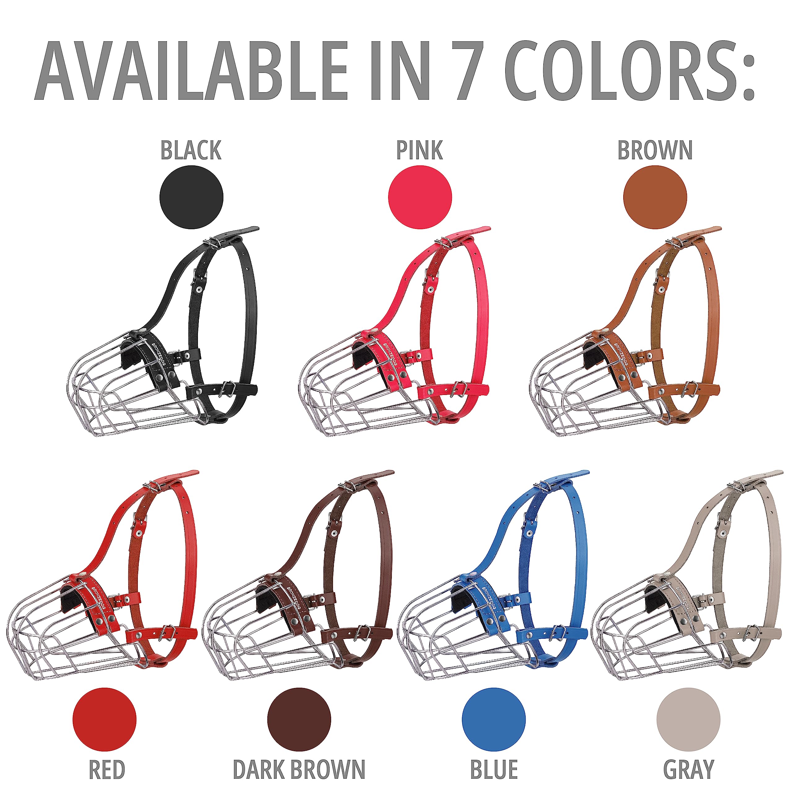 Bronzedog Pitbull Dog Muzzle Breathable Metal Basket For Large Dogs Amstaff Staffordshire Terrier Biting Chewing Barking (Leathe