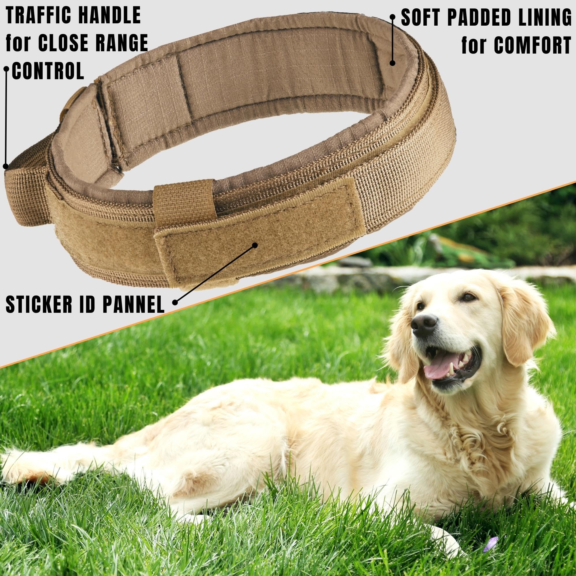 Adityna Tactical Dog Collar For Medium Dogs - Soft Padded, Heavy Duty, Service, Adjustable, Military, K9 Medium Collar With Hand