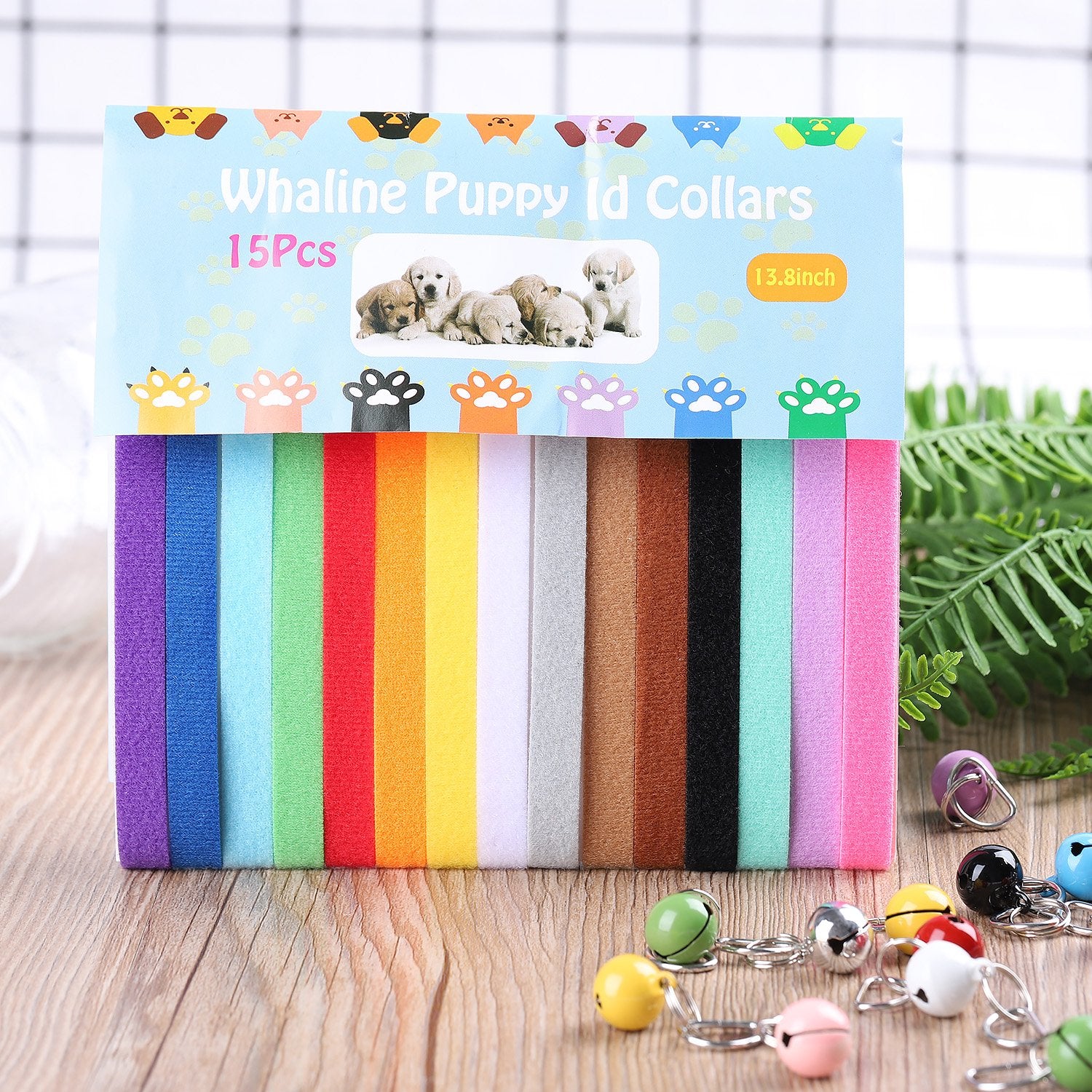 Whaline 15Pcs Double Side Soft Plush Puppy Id Collars With Bells For Dog And Cat