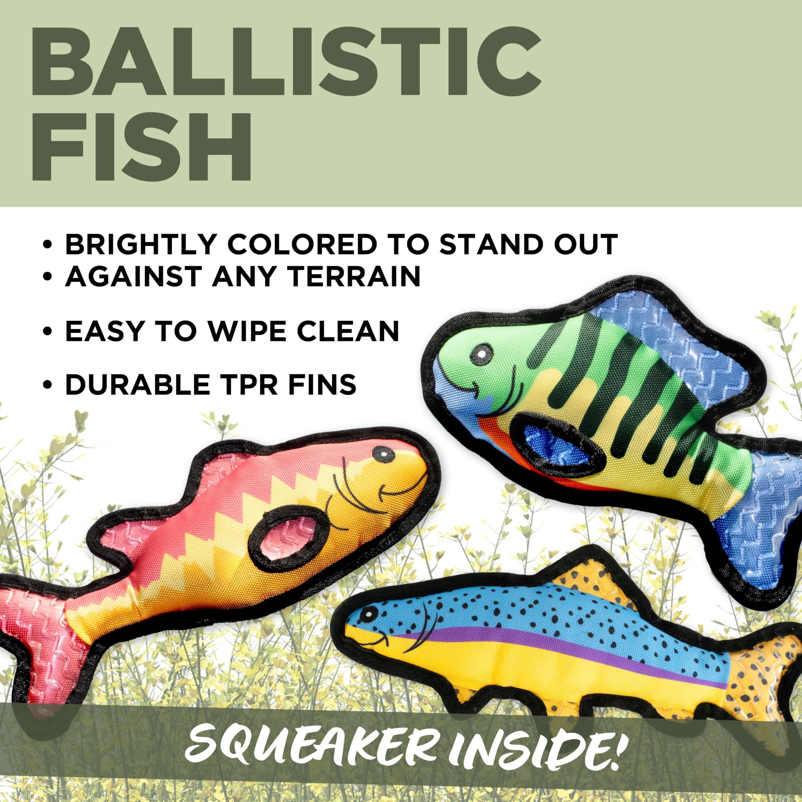 Hound2O Durable Plush Outdoor Toys For Dogs | Squeaky Bluegill,Trout & Bass 3-Pack | Value Pack Fishing Themed Dog Toys With Pla