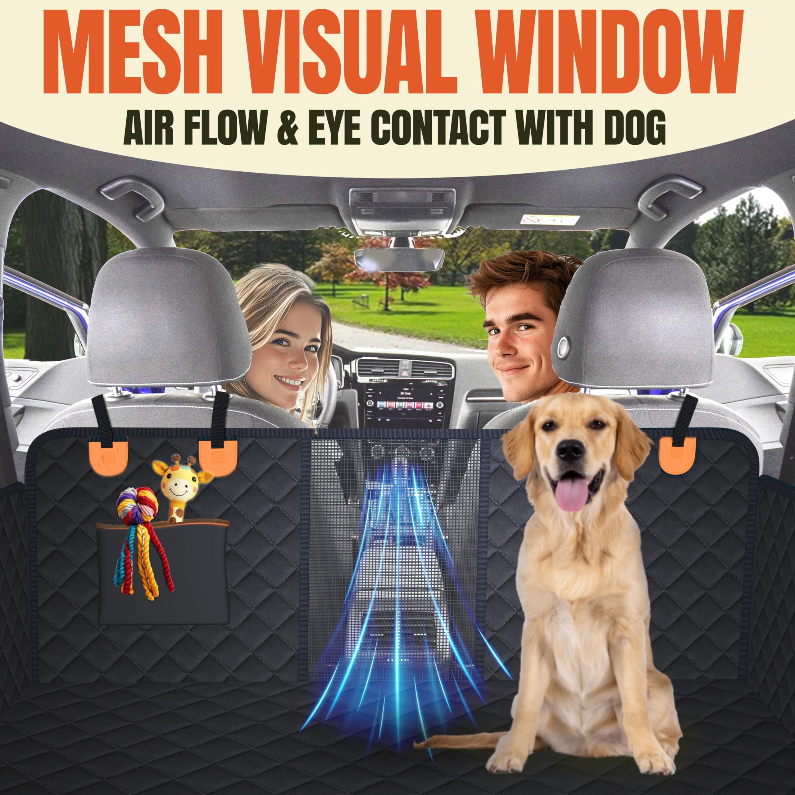 Back Seat Extender For Dogs, Hard Bottom Car Seat Cover For Dogs. Hammock Style, Large Space, Holds 420Lbs, Sturdy, Waterproof F