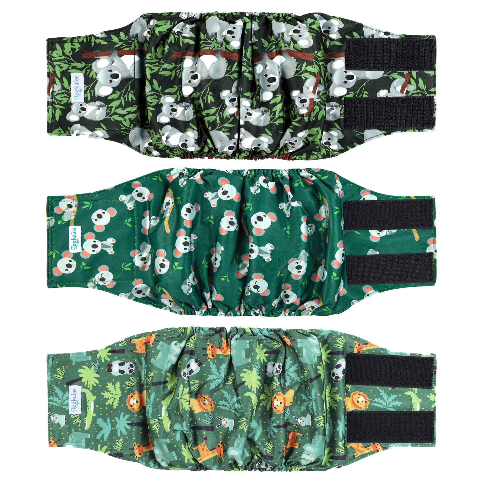 Leekalos Male Dog Diapers (3 Pack), High Absorbing Dog Belly Bands For Male Dogs, Washable Reusable Dog Male Wraps (Koala, Large)
