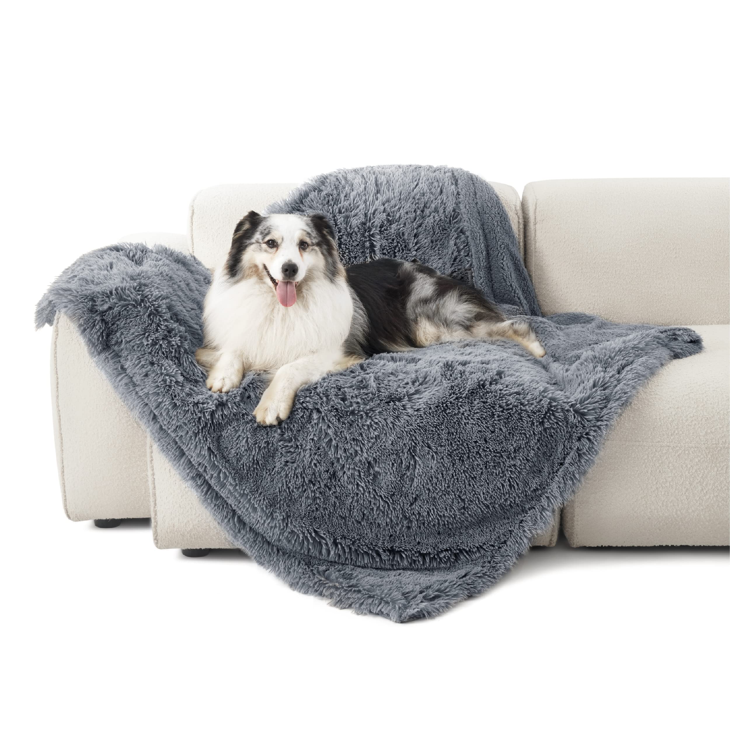 Bedsure Waterproof Dog Blankets For Large Dogs - Cat Blanket For Couch Protector Washable Long Faux Fur,Calming Soft Reversible 
