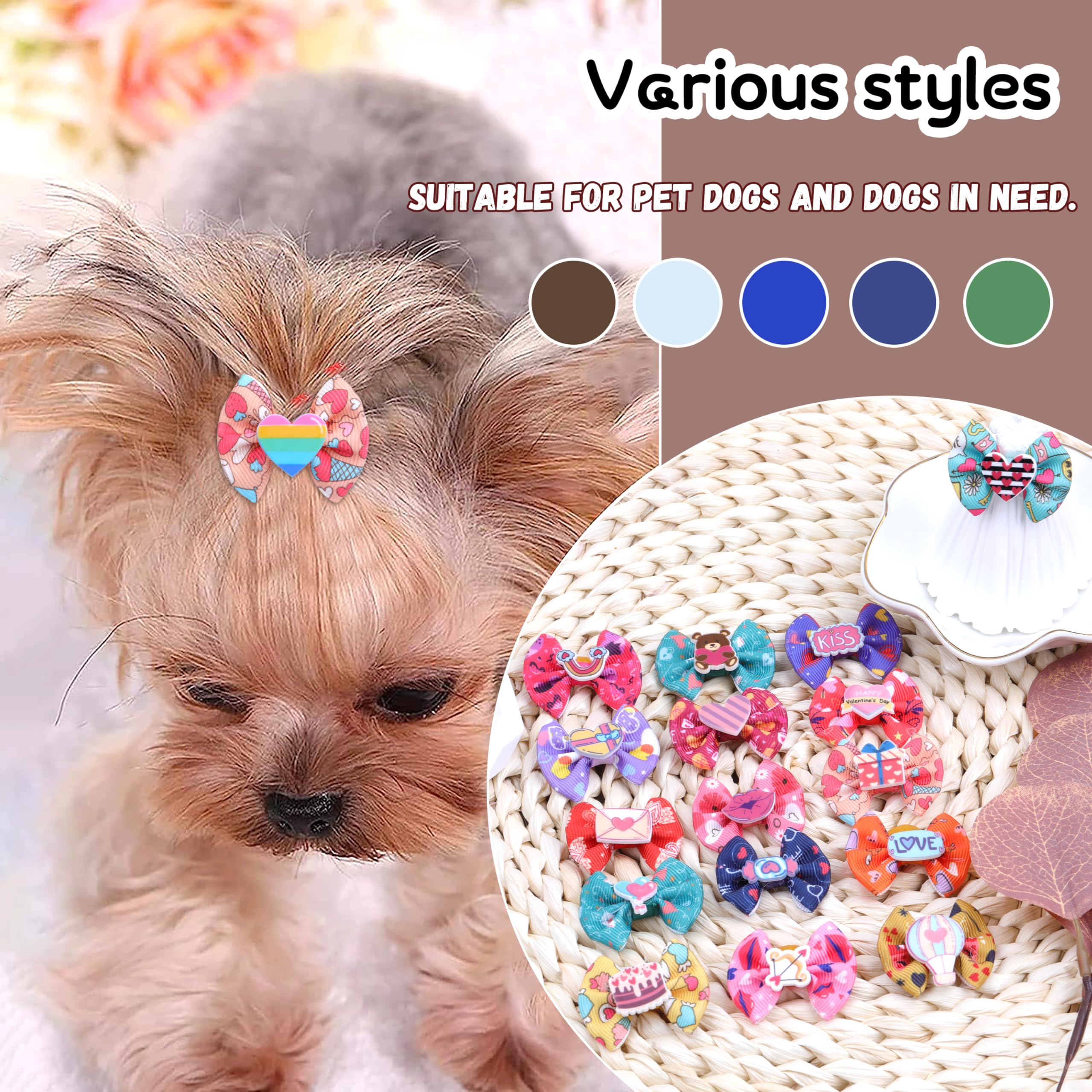 Petbuy 40Pcs Cute Puppy Dog Bowknot Hair Bows With Rubber Bands - Small Dog Hair Accessories For Party (Mixcolors)