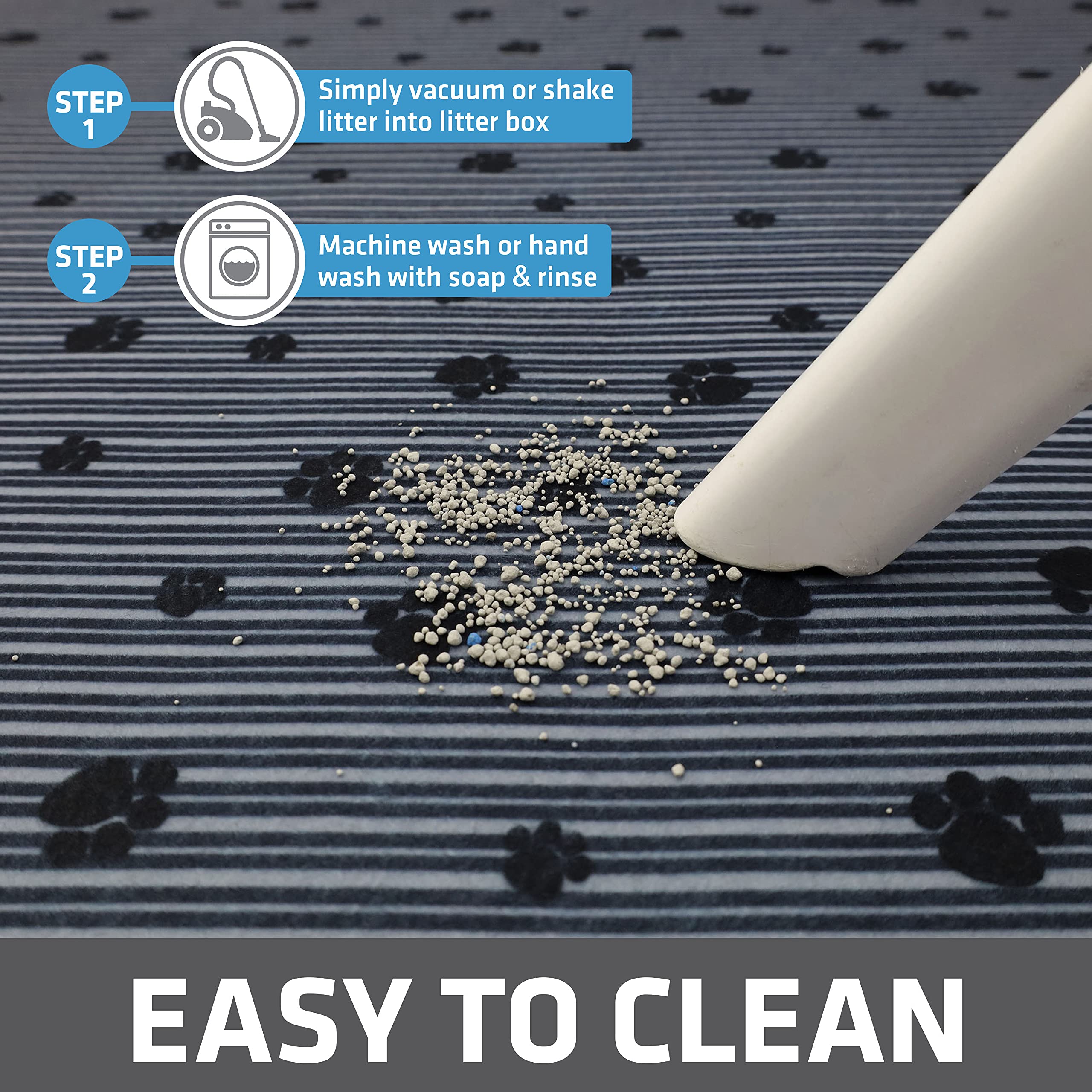 Drymate Original Cat Litter Mat, Contains Mess From Box For Cleaner Floors, Urine-Proof, Soft On Kitty Paws -Absorbent/Waterproof- Machine Washable, Durable (Usa Made) (28”X36”)(Greystripeblackpaw)