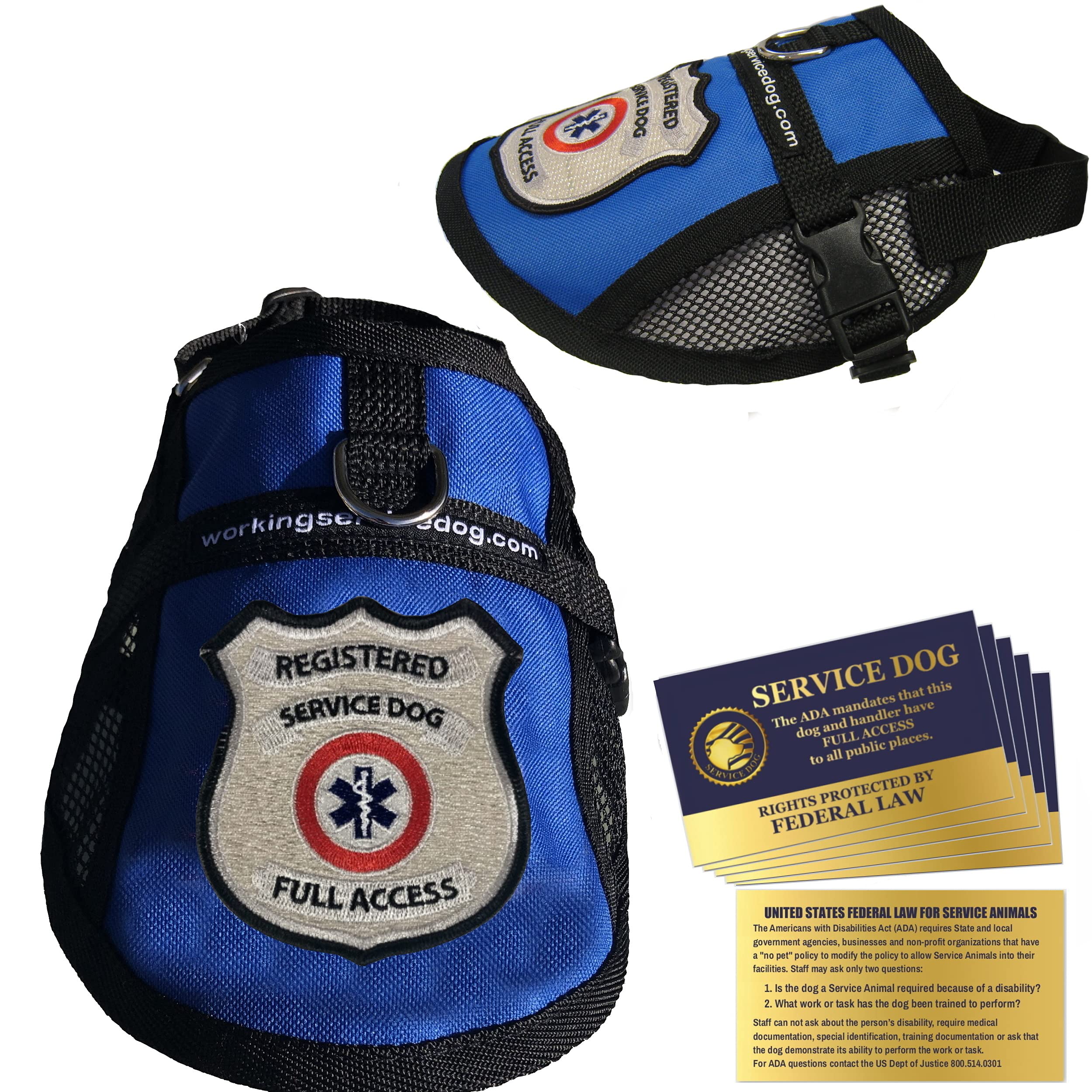 Registered Service Dog Mesh Harness Vest - Includes 5 Federal Law Cards (28-31' Girth, Blue)