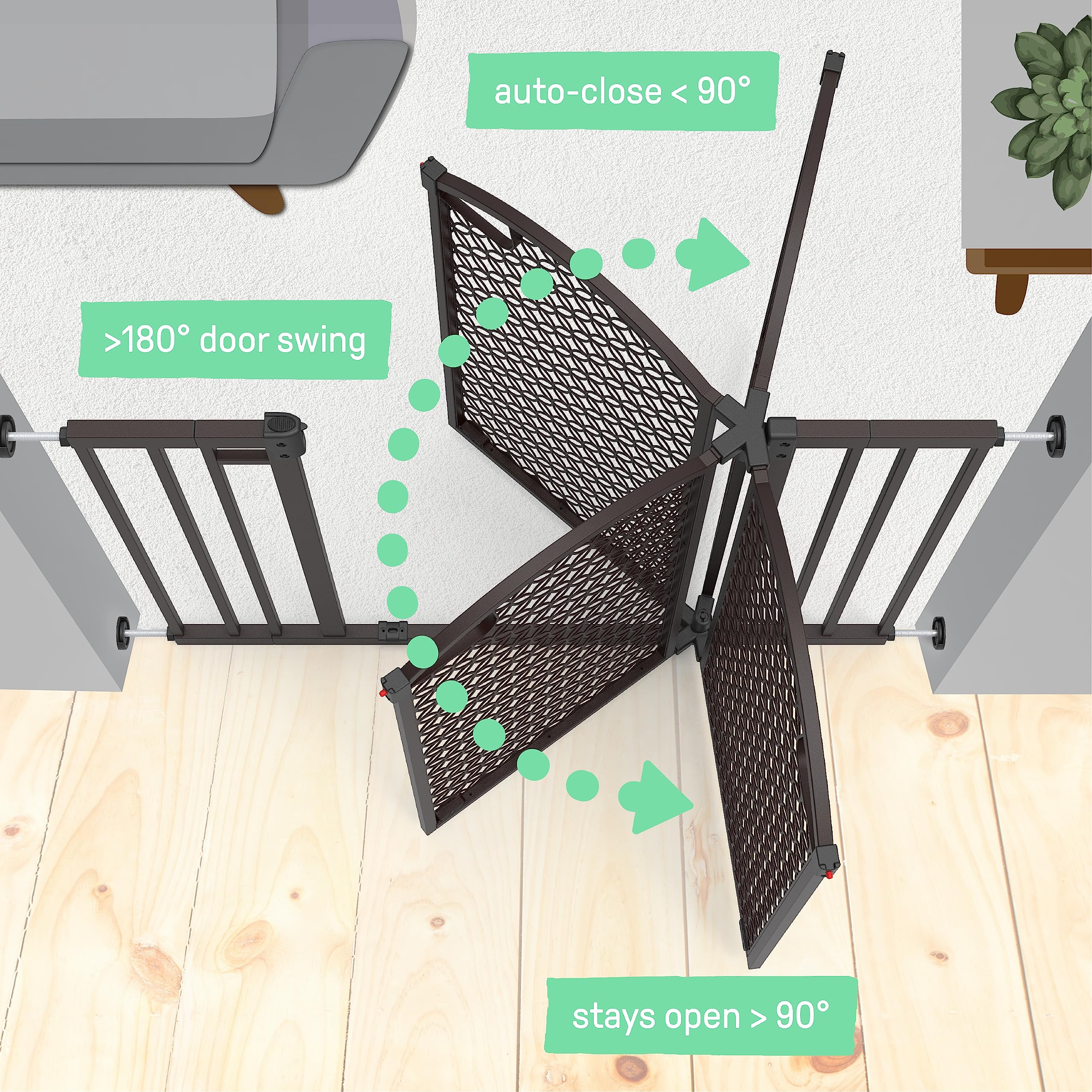 Summer Infant Modern Home Walk-Thru Safety Pet And Baby Gate, 28'-42' Wide, 30' Tall, Pressure Or Hardware Mounted, Install On Wall Or Banister In Doorway Or Stairway, Auto Close Door - Espresso