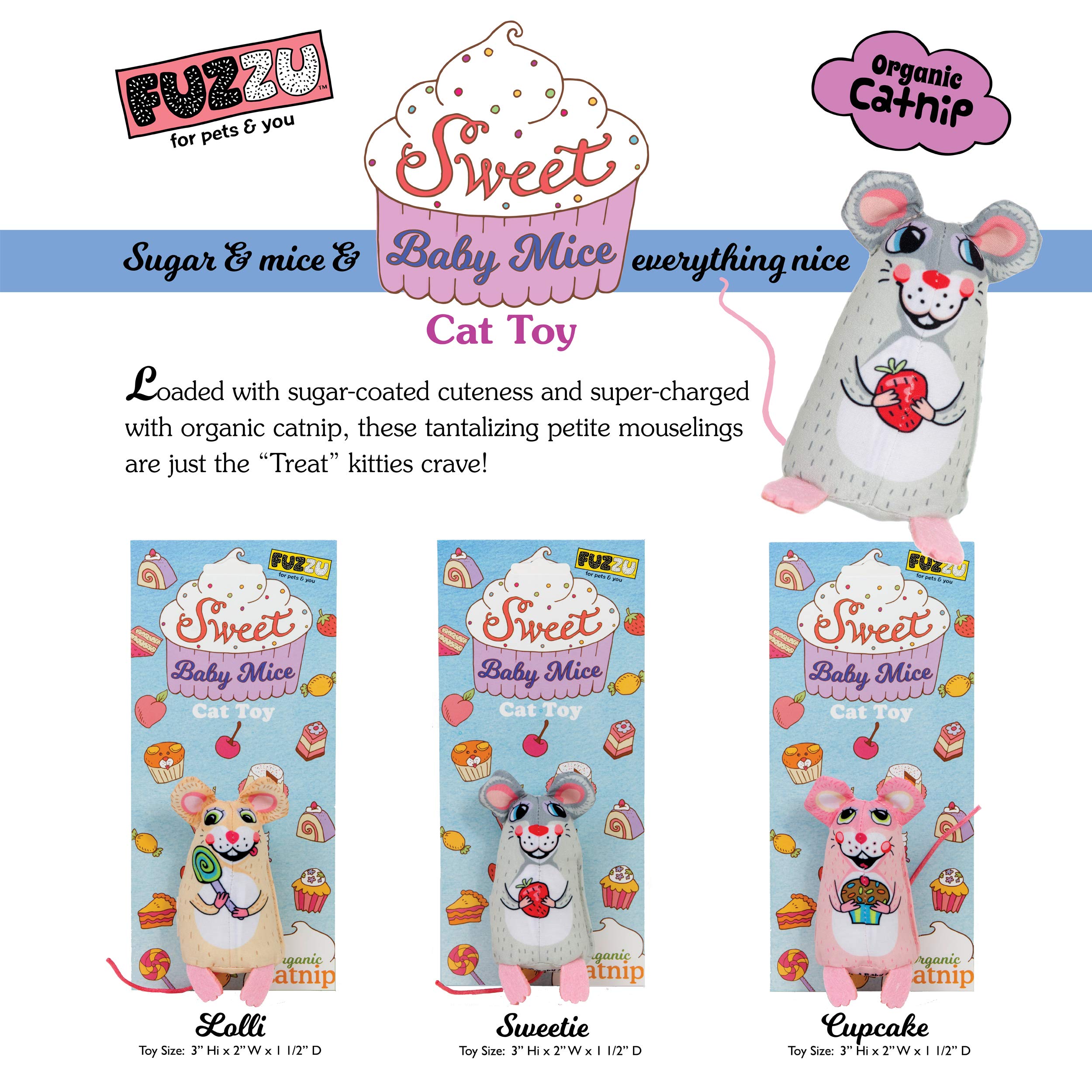 Fuzzu Sweet Baby Mice Cat Toy | Cat Toy Catnip | Interactive Cat Toy | Stimulating Cat Toy | Organic Catnip | Pink