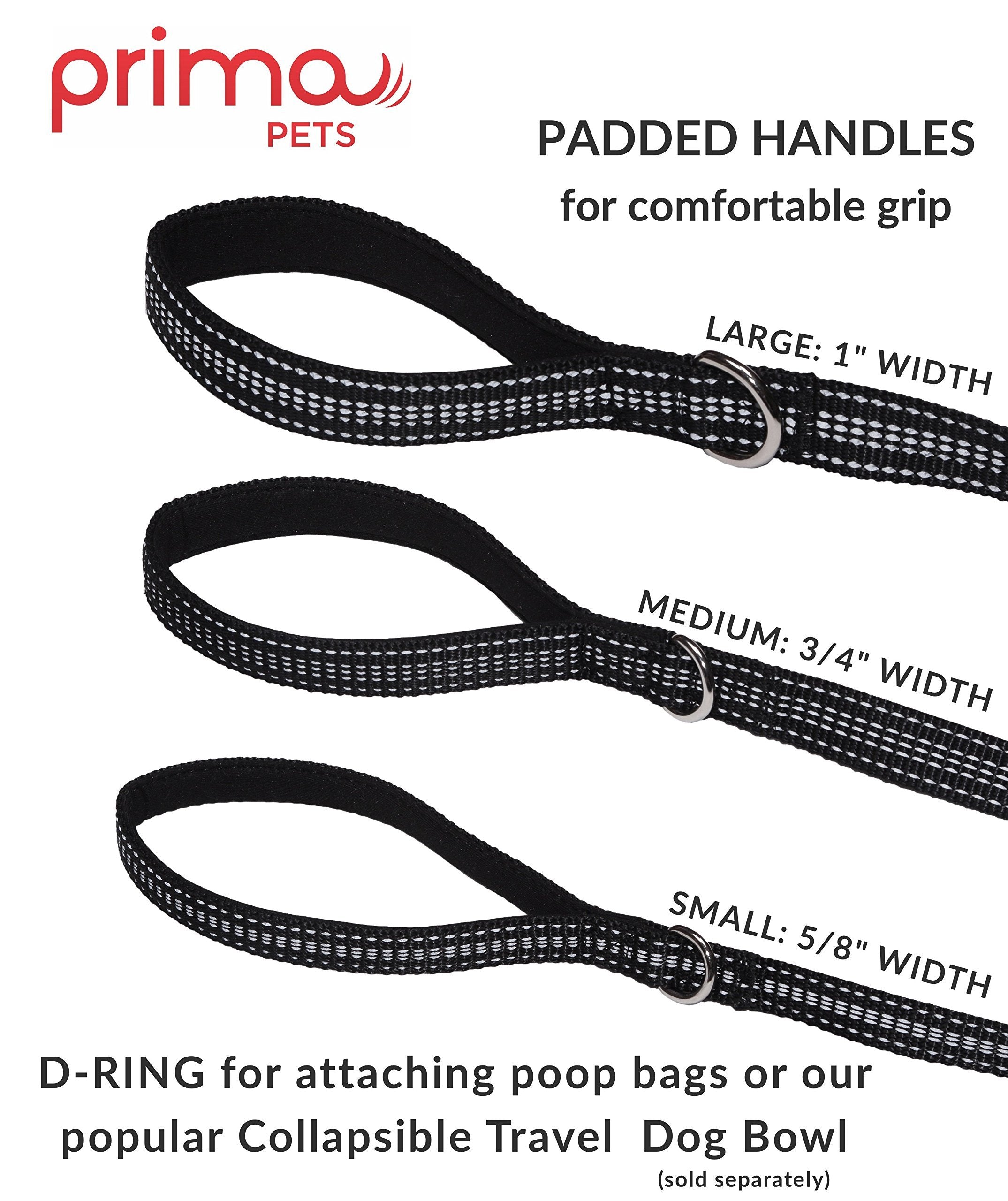 Reflective 4 Feet Nylon Dog Leash With Padded Double Handles, 2 Heavy Duty Neoprene Handles For Control Safety Training Durable Traffic Handle, For Medium To Large Dog (Large - 1' Width, Black)