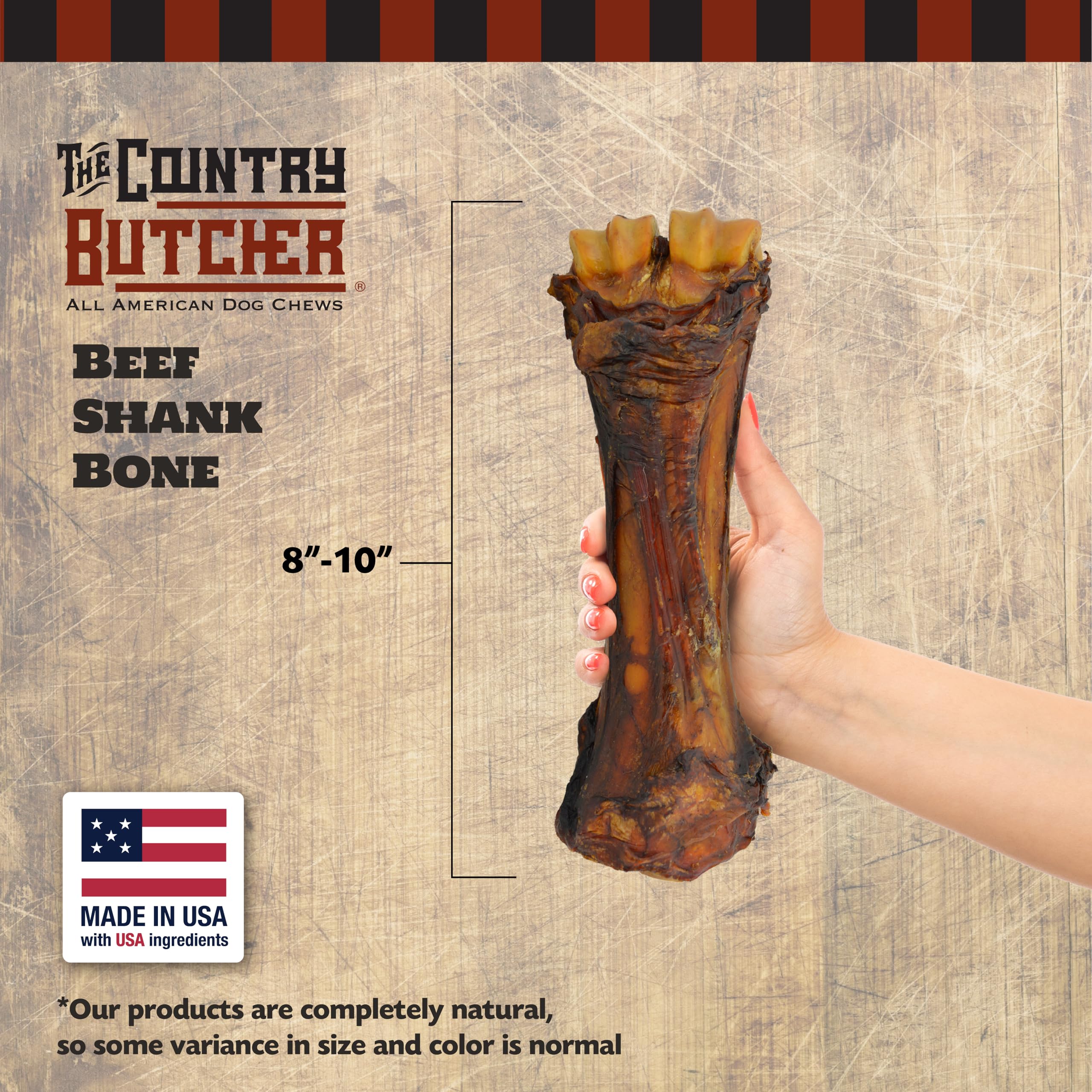 THE COUNTRY BUTCHER Beef Shank Dog Bonesfor Aggressive Chewers, Large Breed Dog Treat, Natural, Tough, Chew Toy, Made in The USA