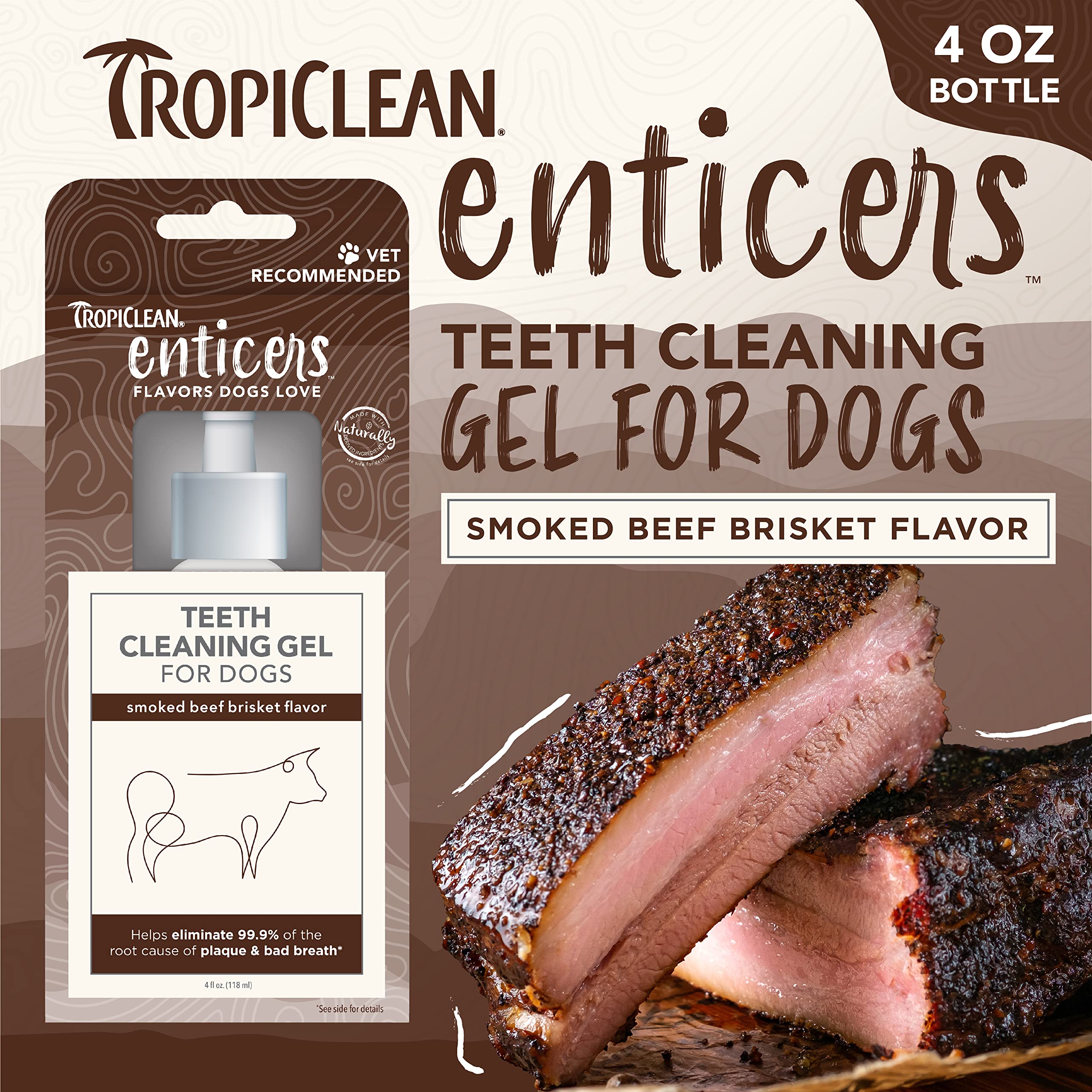TropiClean Dog Teeth Cleaning Gel - Smoked Beef Flavor, 4 oz - Toothpaste Alternative