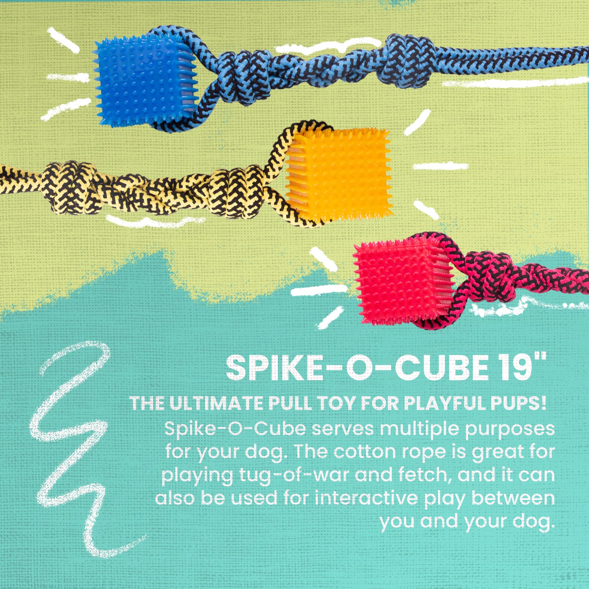 Snug Arooz Spike-O-Cube Assorted Colors - Dog Toy With Durable Cotton Rope & Spiky Tpr Cube - Ideal For Tugging, Chewing, And Fe