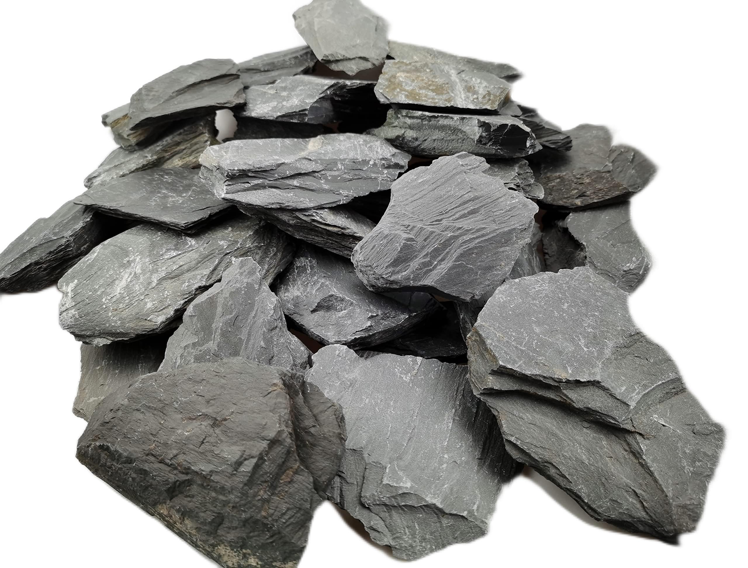 Voulosimi Natural Slate Rocks 1-3 inch, PH Neutral Stone for Aquariums, Landscaping, Tank Decoration - 3.5 lbs