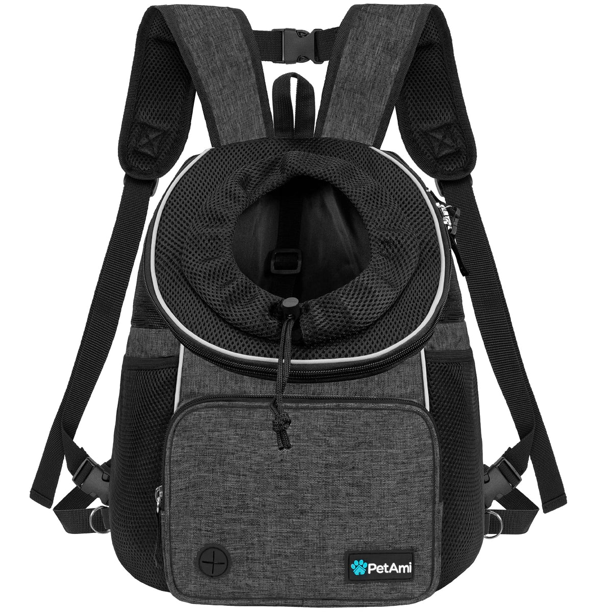 Petami Dog Front Carrier Backpack, Adjustable Dog Pet Cat Chest Carrier Backpack, Ventilated Dog Carrier For Hiking Camping Travel, Small Medium Dog Puppy Large Cat Carrying Bag, Max 15 Lbs, Dark Gray