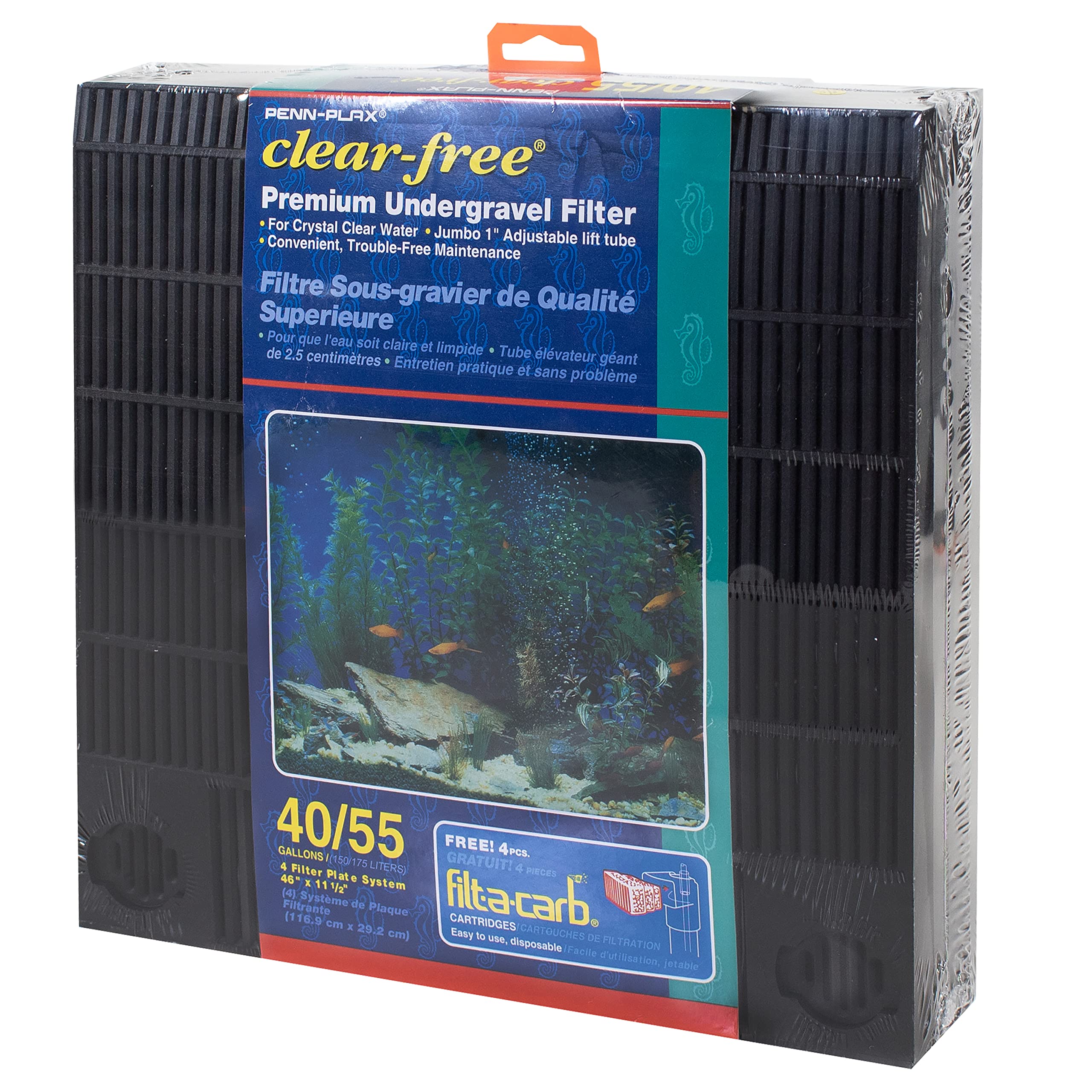 Penn-Plax Undergravel Aquarium Filter For 40-55 Gallon Tanks – Four 11.25” X 11.25” Plates – Under Gravel System For Clear, Clean Water – Safe For Freshwater And Saltwater Tanks (Cfu55)