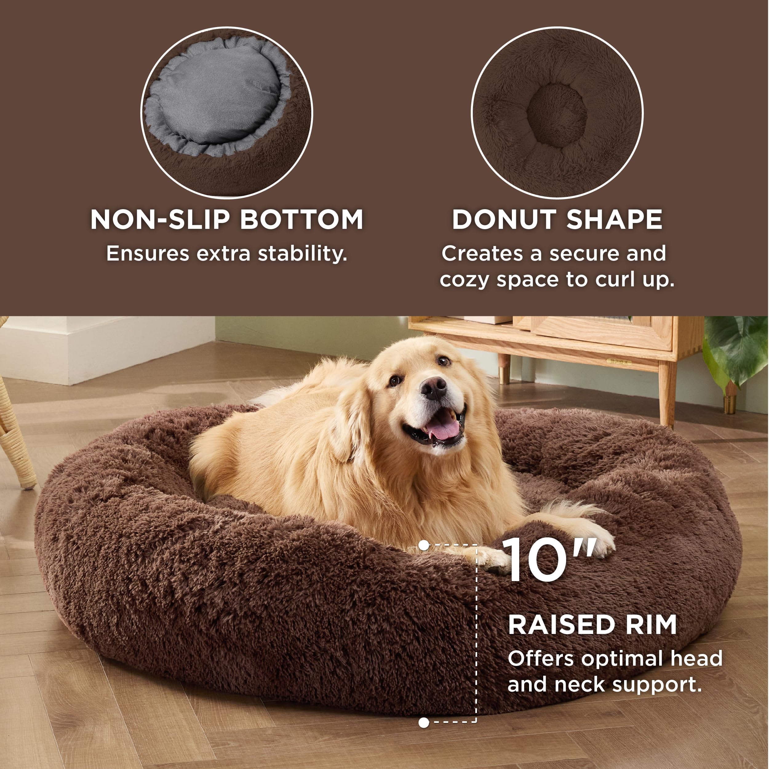 Bedsure Calming Dog Bed For Extra Large Dogs - Donut Washable Large Pet Bed, Anti-Slip Round Fluffy Plush Faux Fur Dog Bed, Fits