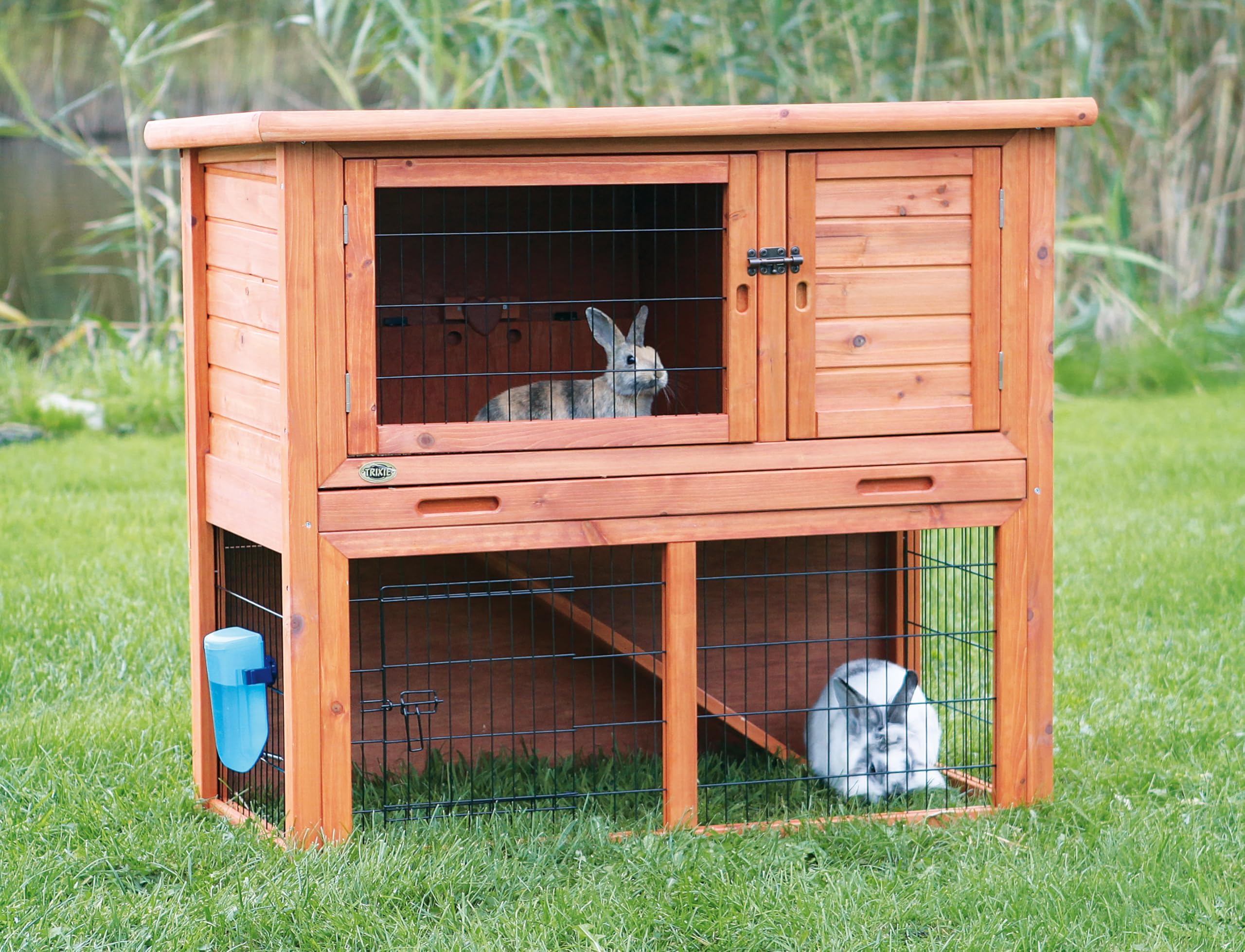 Trixie Natura Outdoor Rabbit Hutch With Run - 2-Story Rabbit Cage With Non-Slip Ramp - Large Elevated Small Animal House With Se